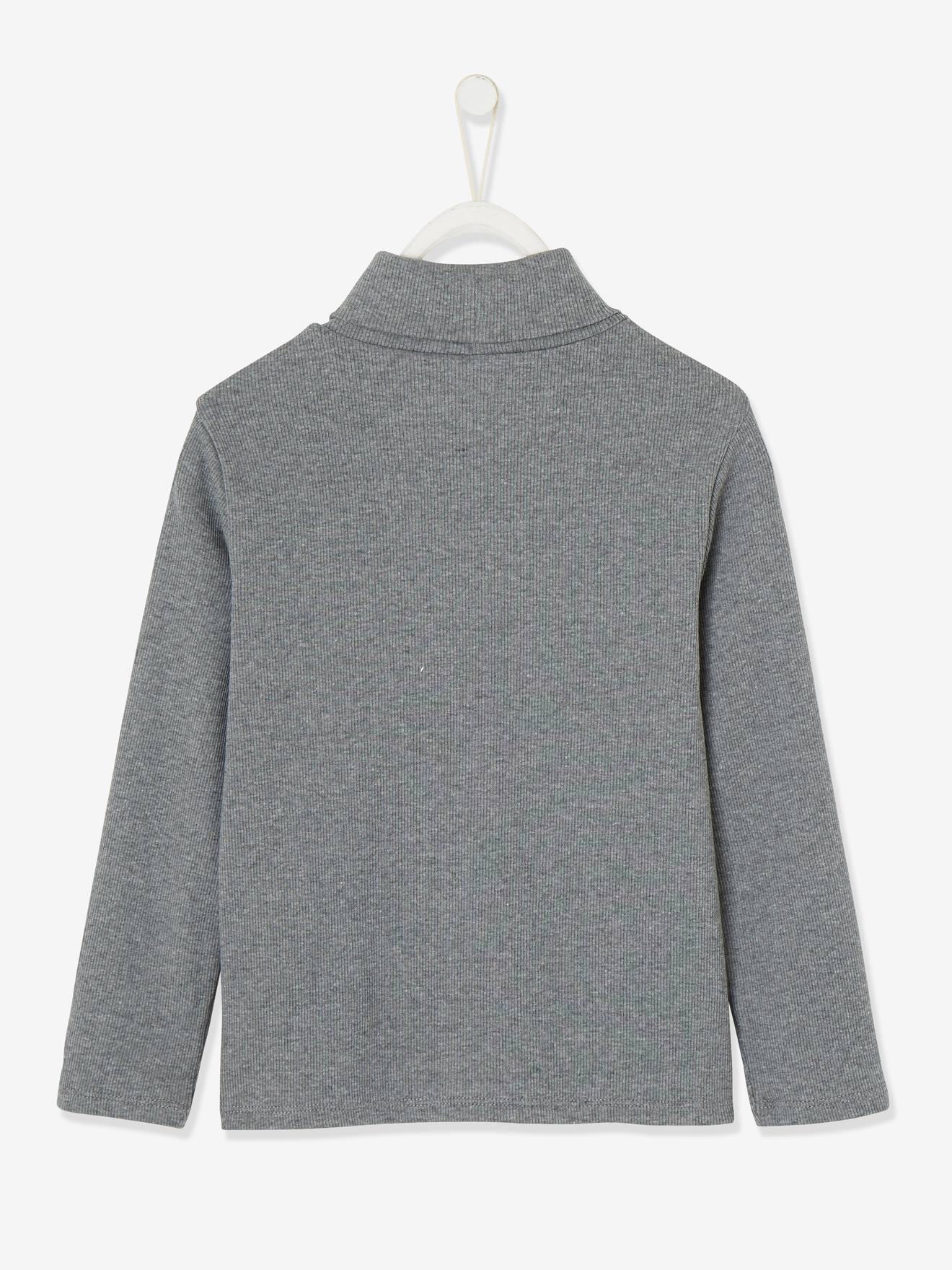 T-shirt col roulé Basics fille motif chat irisé poitrine gris chiné