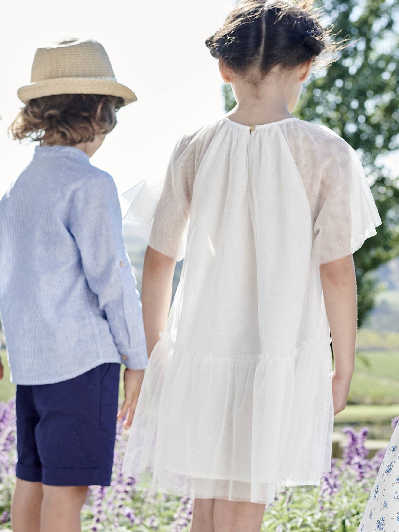 Vertbaudet Festliches Jungen-Set: Hemd & Shorts - blau gestreift