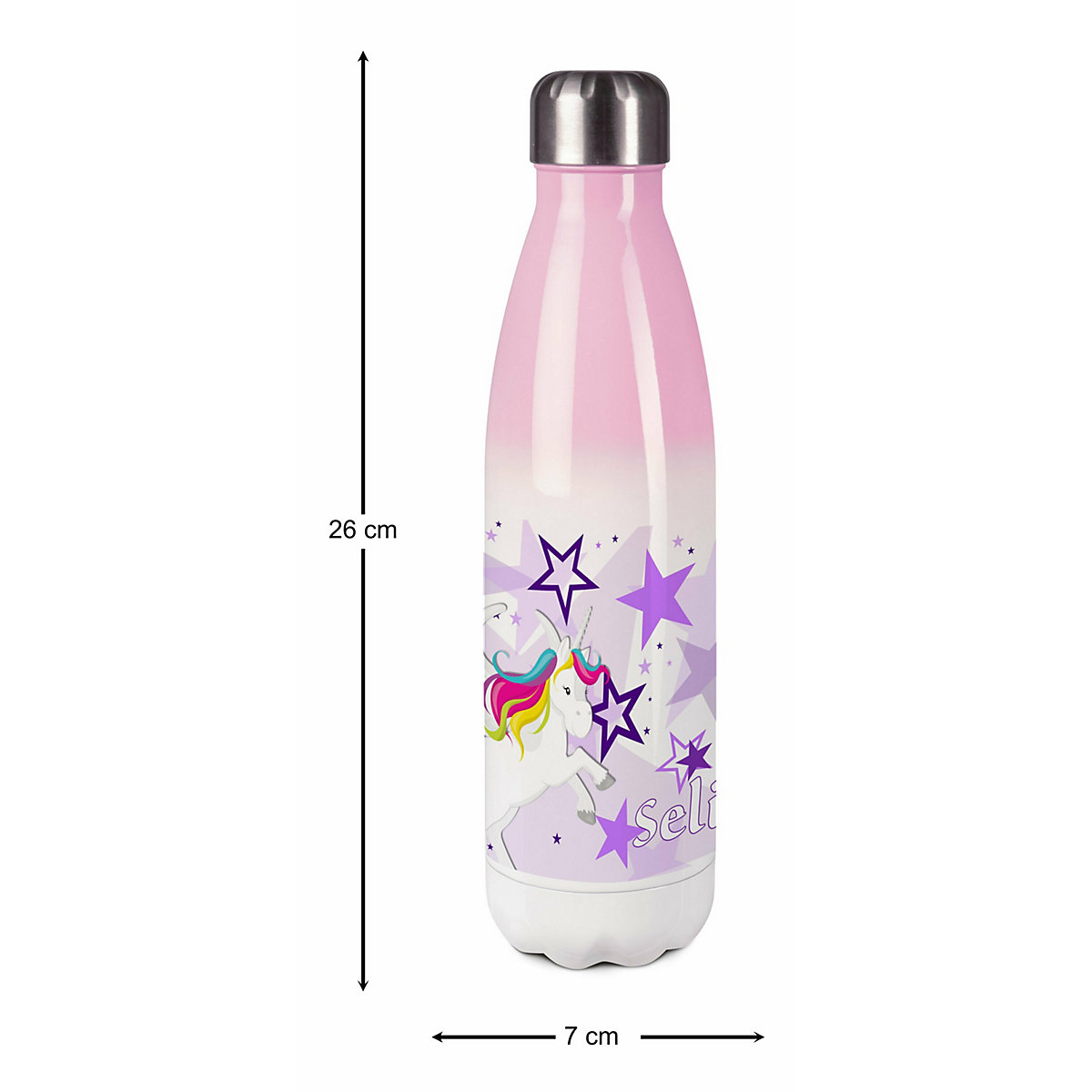 Edelstahl Kinder Thermoflasche / Trinkflasche bunt Pegasus Sterne Farbe lila Spülmaschinenfest, Auslaufsicher, Bruchfest, Doppelwandig, Für Heißgetränke geeignet, Mit Deckel, Isoliert