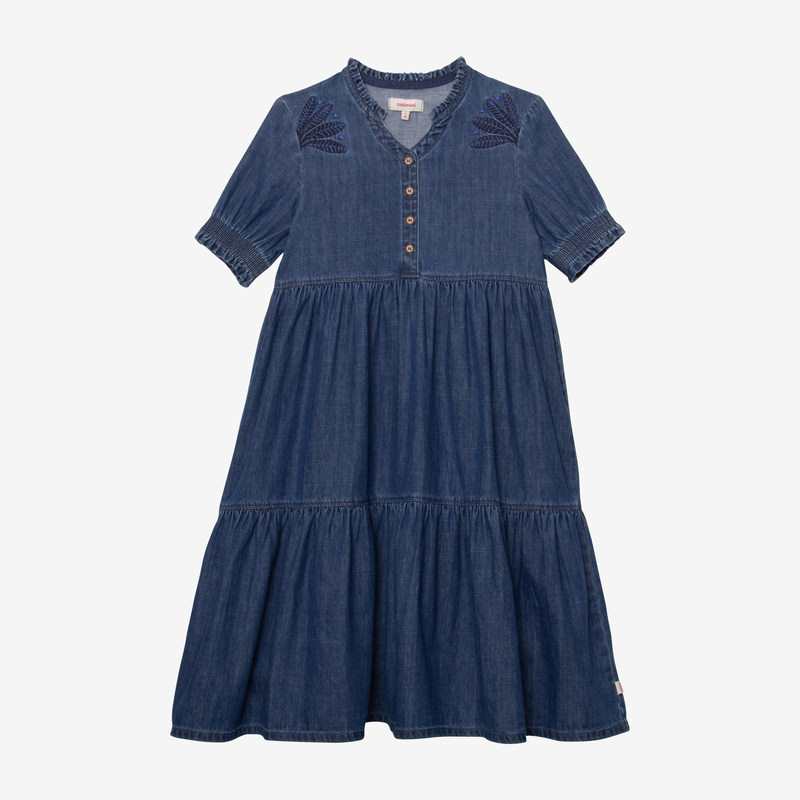 Robe fille en jean brodé bleue Catimini