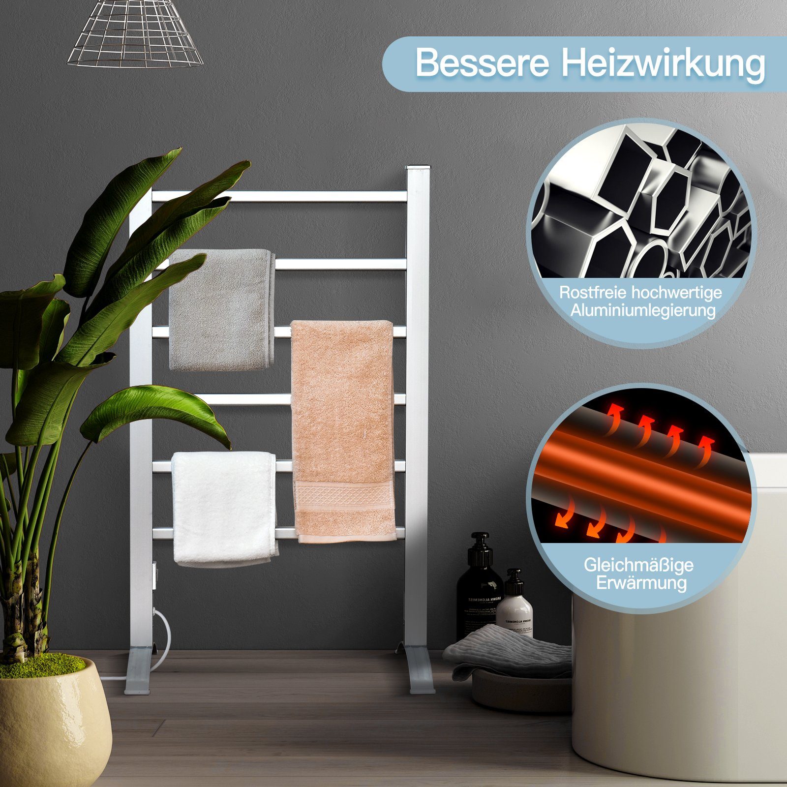 COSTWAY Heizkörper, 100W, mit 6 Stangen, freistehend & wandmontiert, 45℃-50℃