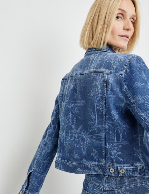 Jeansjacke mit dezentem Palmendessin