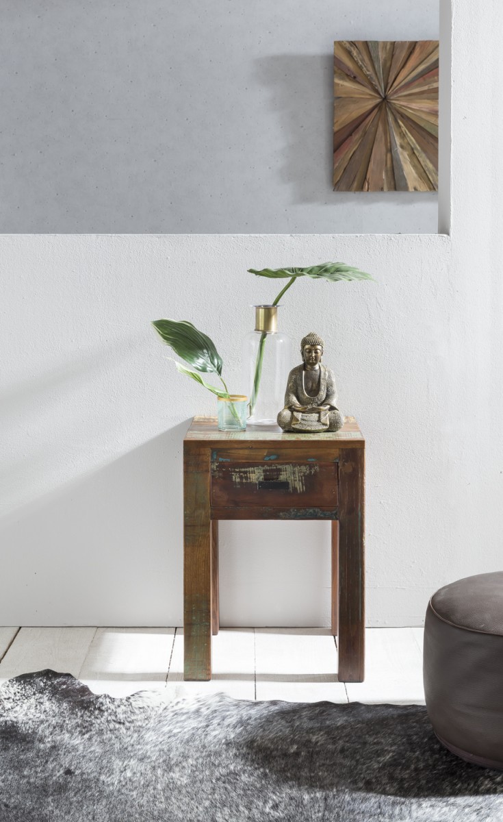 Wohnling Shabby-Chic Nachttisch KALKUTTA Mango-Holz