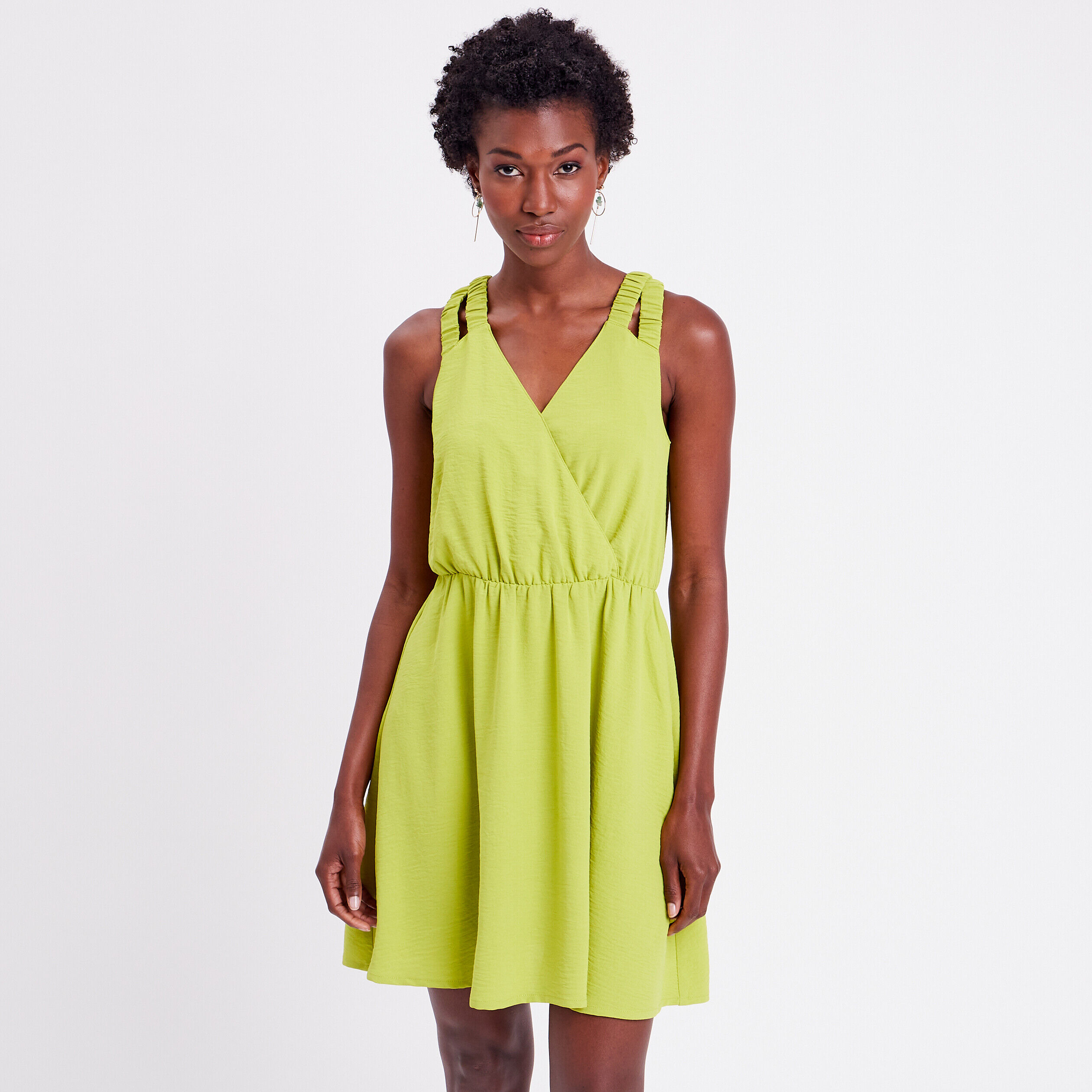 Robe évasée avec bretelles vert anis femme | Cache Cache
