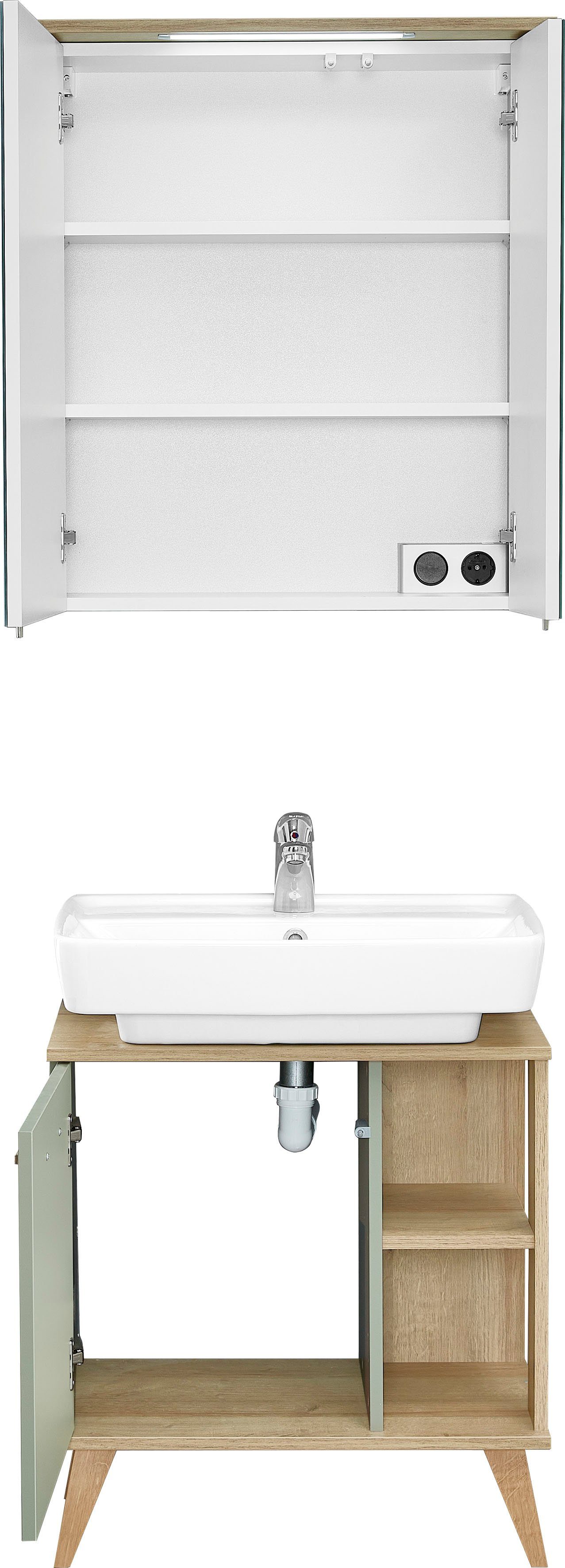 PELIPAL Badmöbel-Set Quickset 963, (2-St), Breite 60 cm, Waschbeckenunterschrank und Spiegelschrank