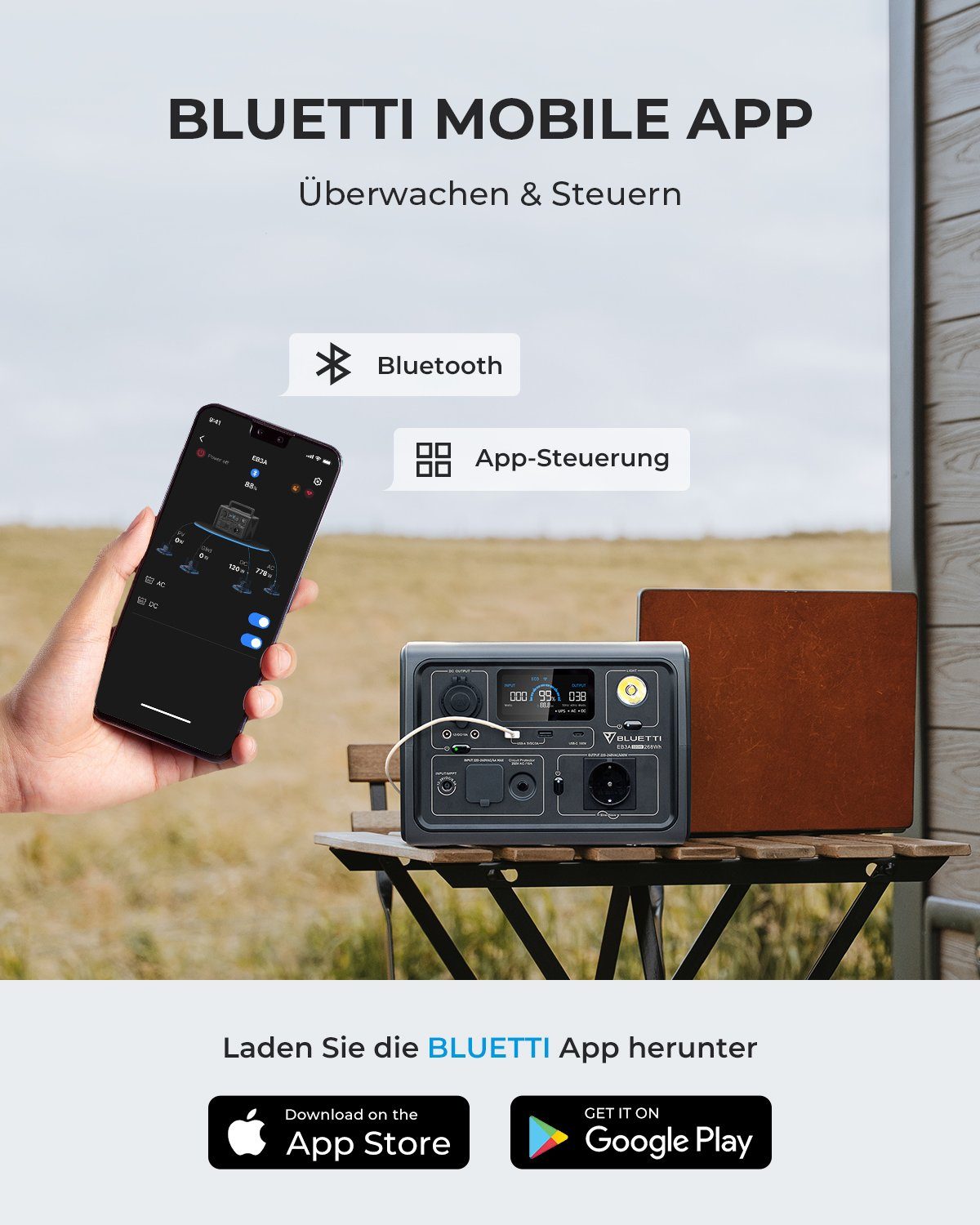 BLUETTI Stromerzeuger Solar Generator Kit EB3A 600W mit 120W Solarpanel, (1-tlg., 268Wh LiFePO4)