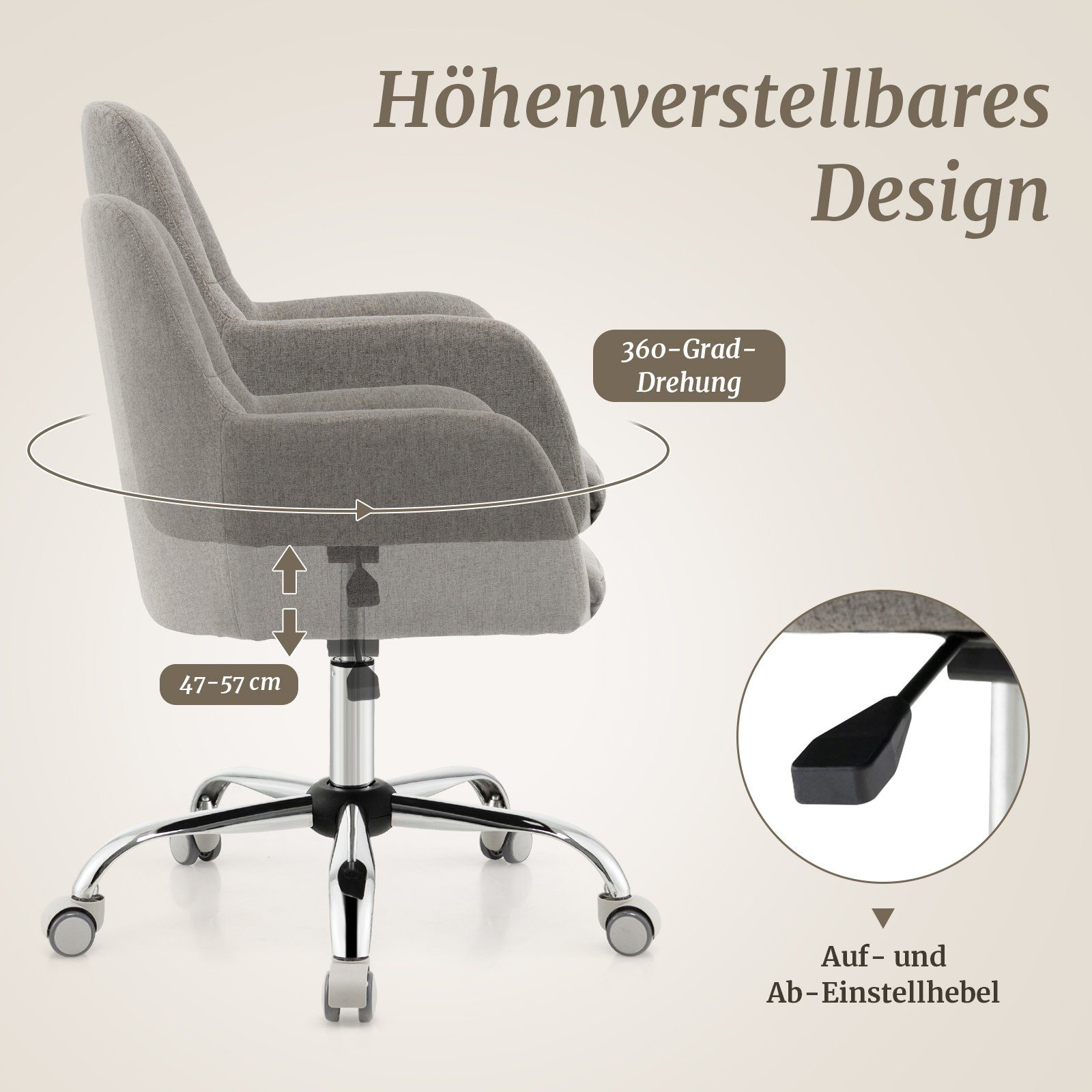 COSTWAY Bürostuhl, Drehstuhl mit Rückenlehne & Rollen, bis 130kg belastbar
