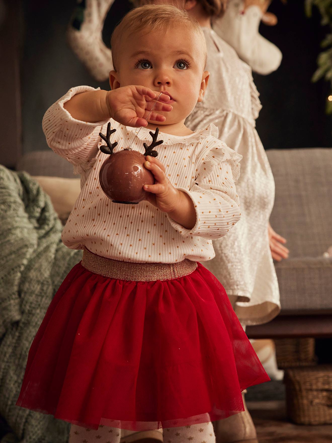 Vertbaudet Baby Weihnachts-Geschenkset: Shirt & Tüllrock - wollweiß bedruckt