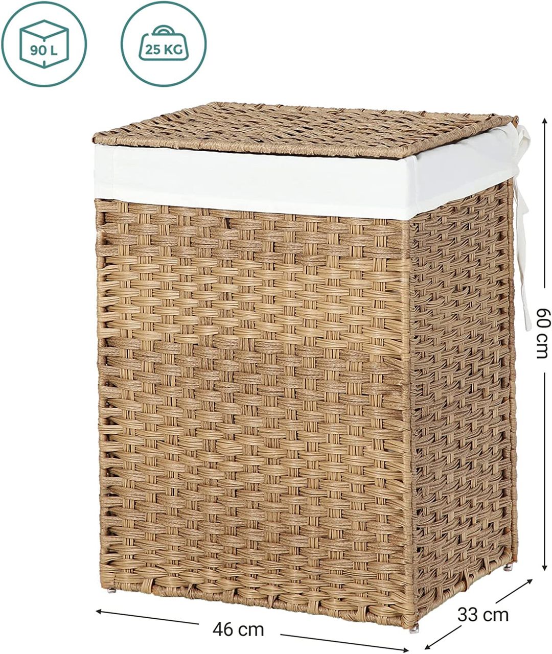 Songmics Wäschekorb, 45.5x32x61.0cm, gelb