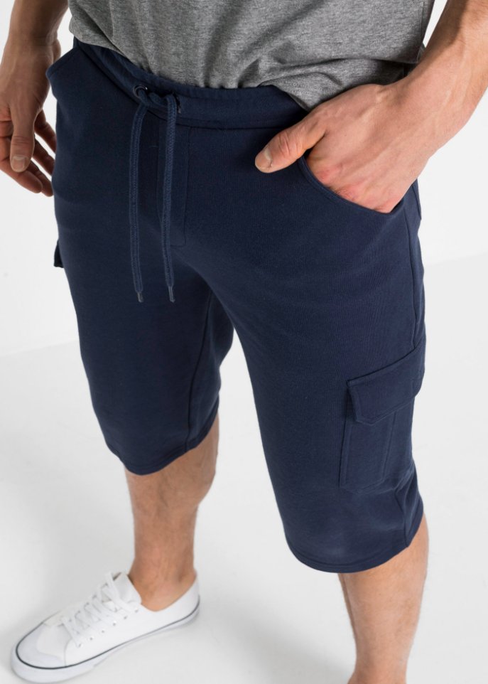 Long-Sweat-Bermuda mit Cargotaschen, Regular Fit