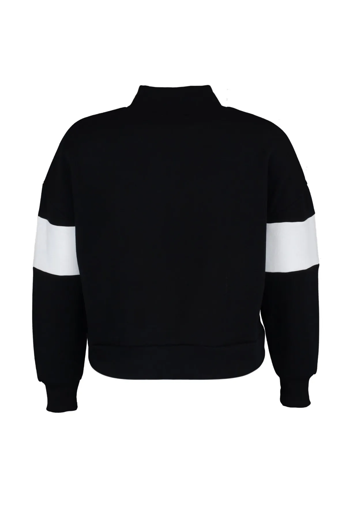 Trendyol Curve  Schwarzes Strick-Sweatshirt mit Farbblockierung, Reißverschluss und Stehkragen, dick, erhöht, TBBAW23AO00073
