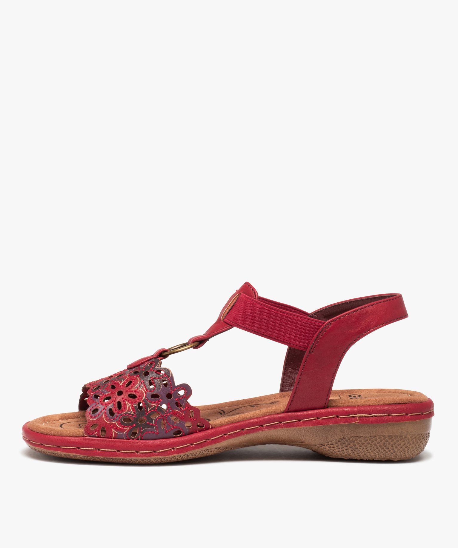 Sandales femme confort à enfiler avec bride fantaisie à fl... rouge fonce | GEMO