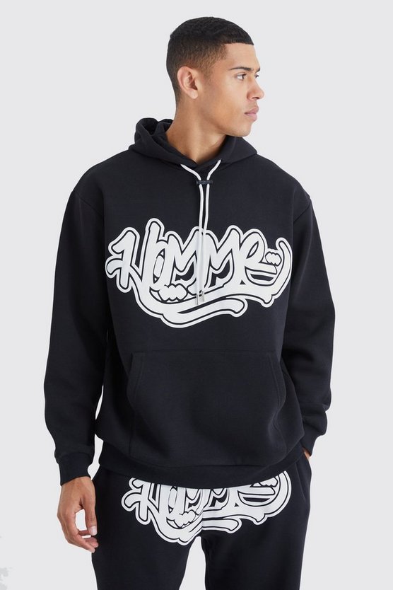 Oversize Trainingsanzug mit Homme Graffiti-Print und Kapuze