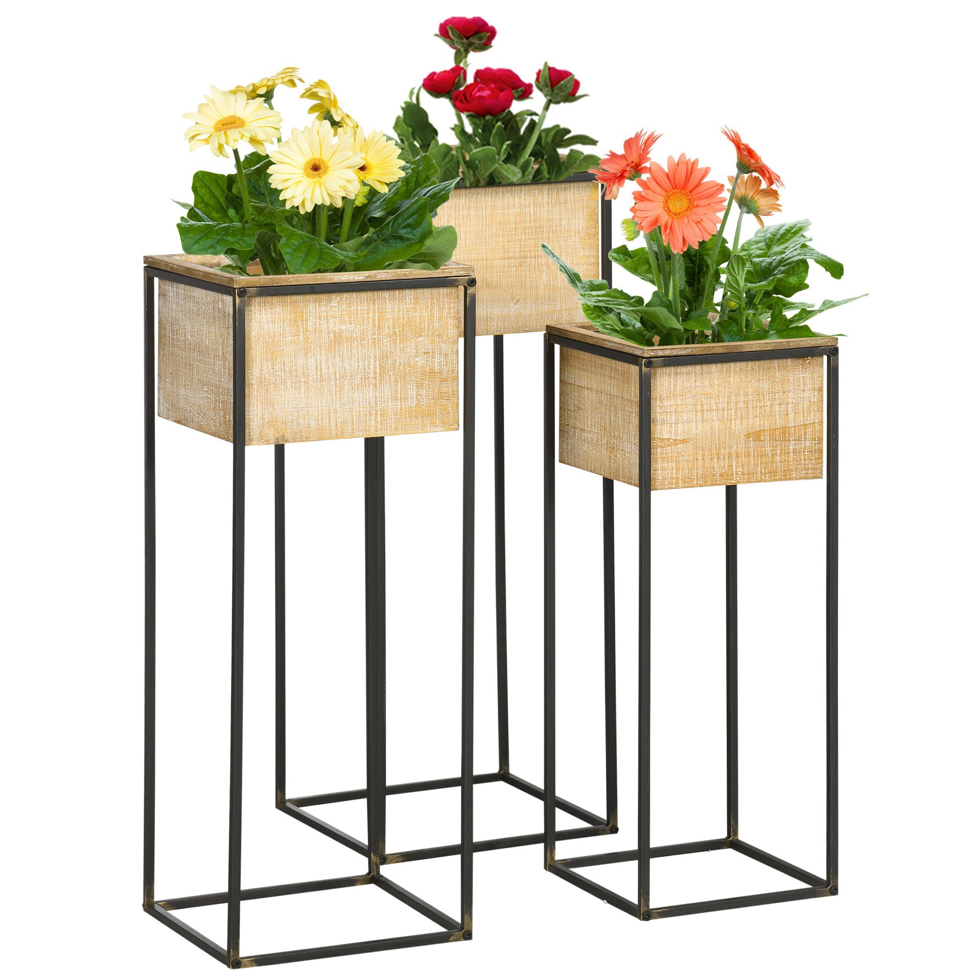 Outsunny Blumenständer Pflanzenhocker mit Metallbeine (Blumenhocker, 3 St., Pflanzenständer), in 3 Größen