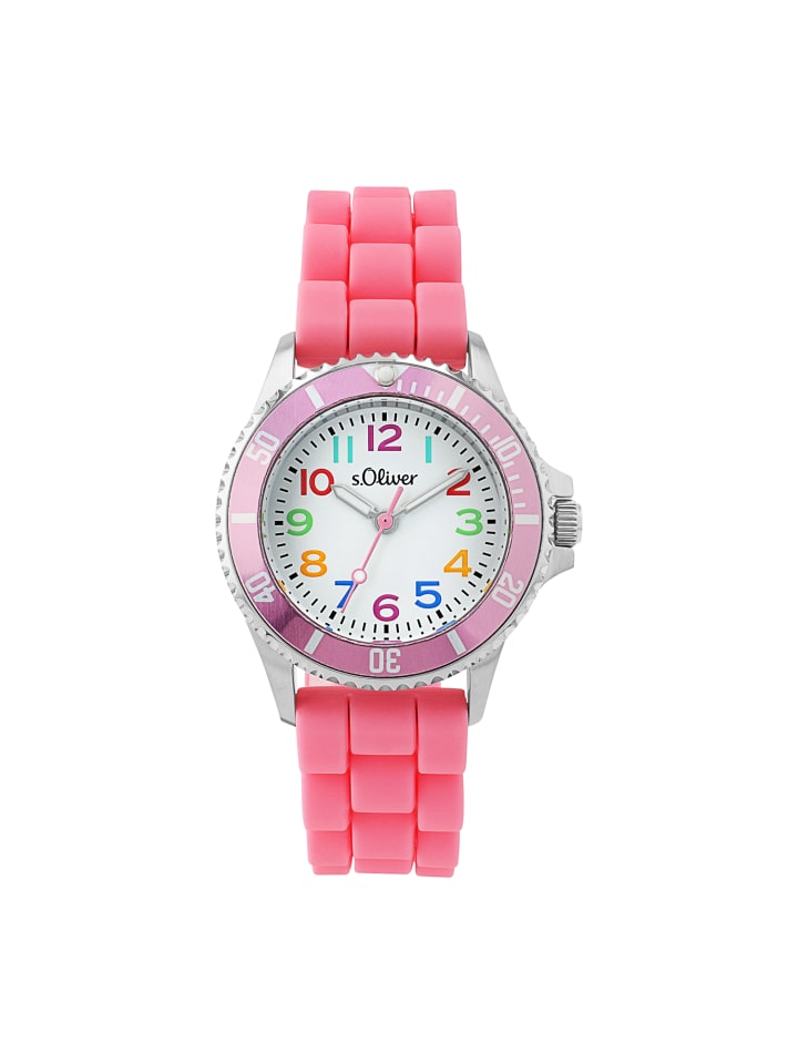 s.Oliver Quarzuhr Silikon, Edelstahl in pink günstig kaufen 20 cm