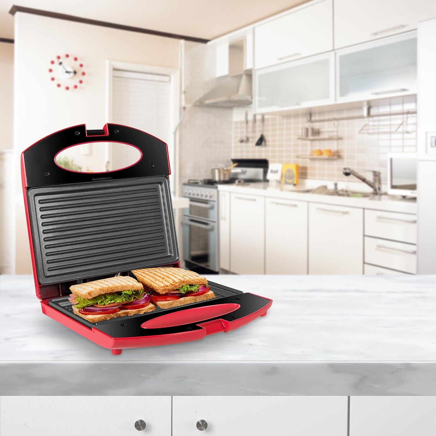 Gotoll Sandwichmaker GLHS115, 750 W, Sandwichtoasts, antihaftbeschichtete Platten, leichte Reinigung, kein Anbrennen, Sandwich-Grill, Kontaktgrills