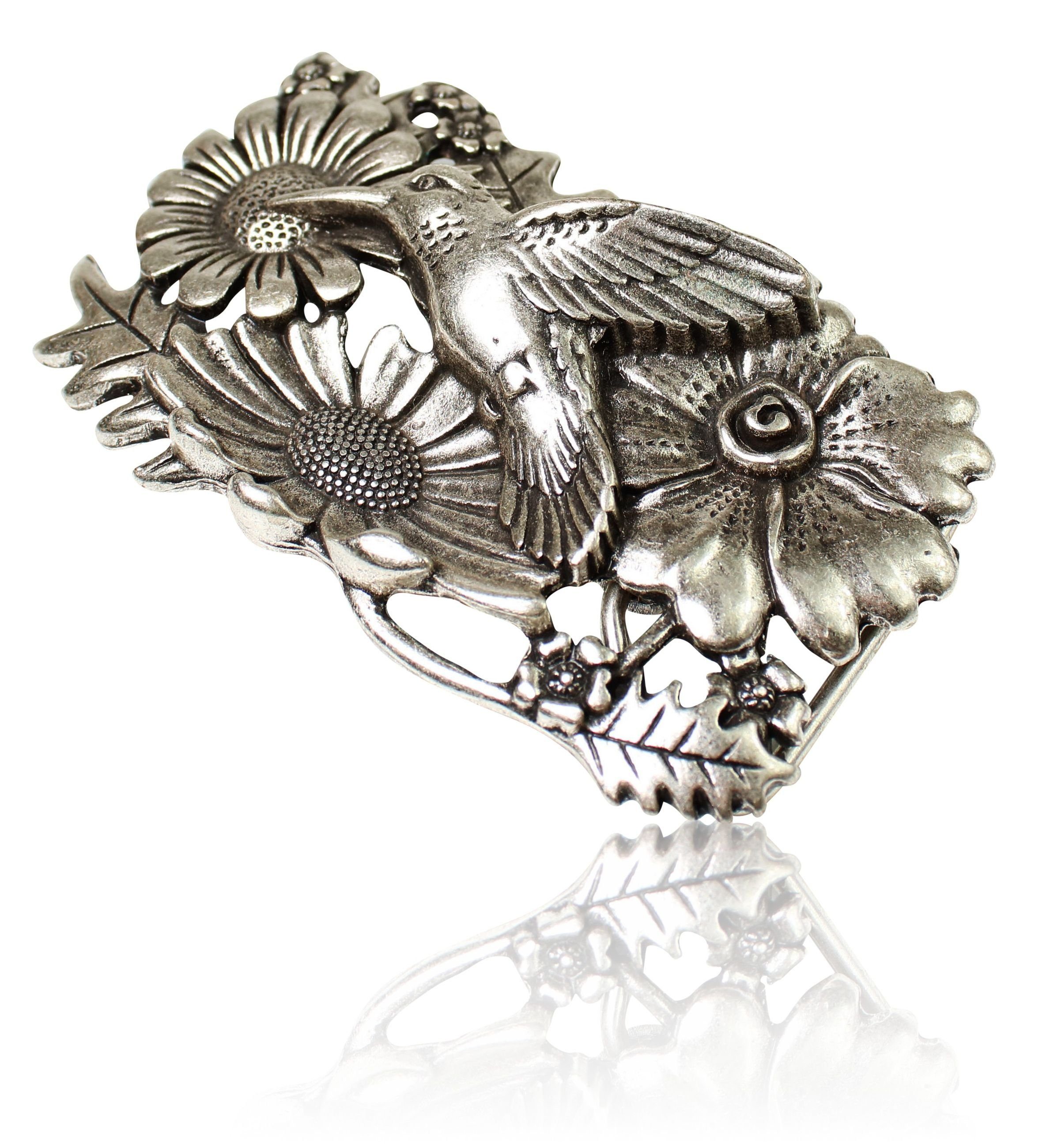 FRONHOFER Gürtelschnalle 18071 Kolibri Gürtelschnalle altsilber, 4 cm, Blumenmuster Schnalle Damen