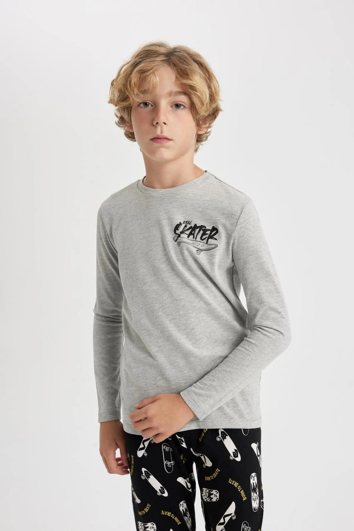 DeFacto  Bedrucktes Langarm-Pyjama-Set aus gekämmter Baumwolle für Jungen