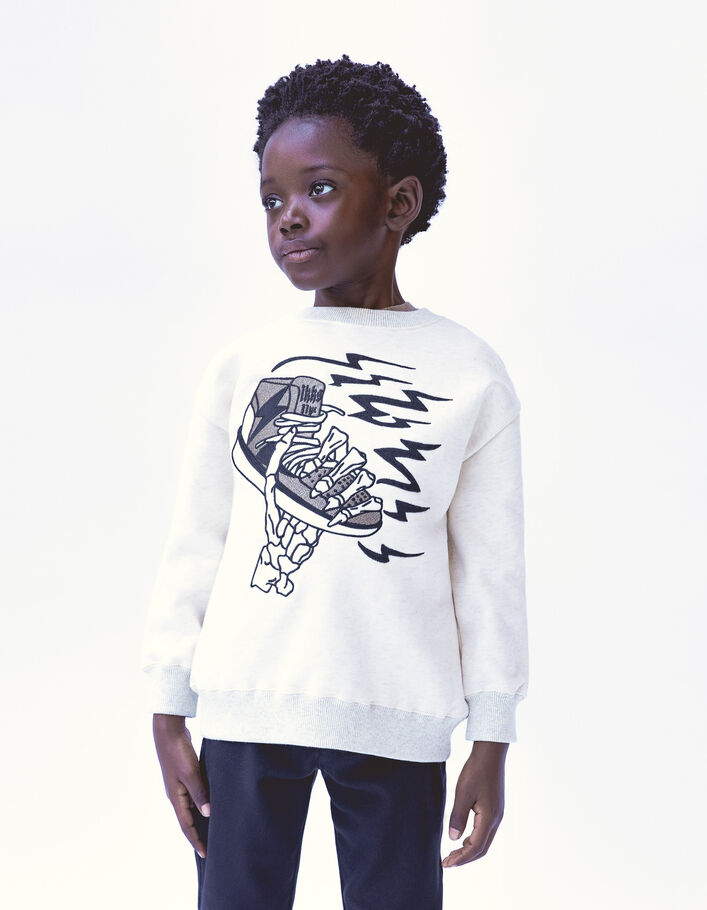 Sweat écru maxi broderie squelette-sneakers garçon