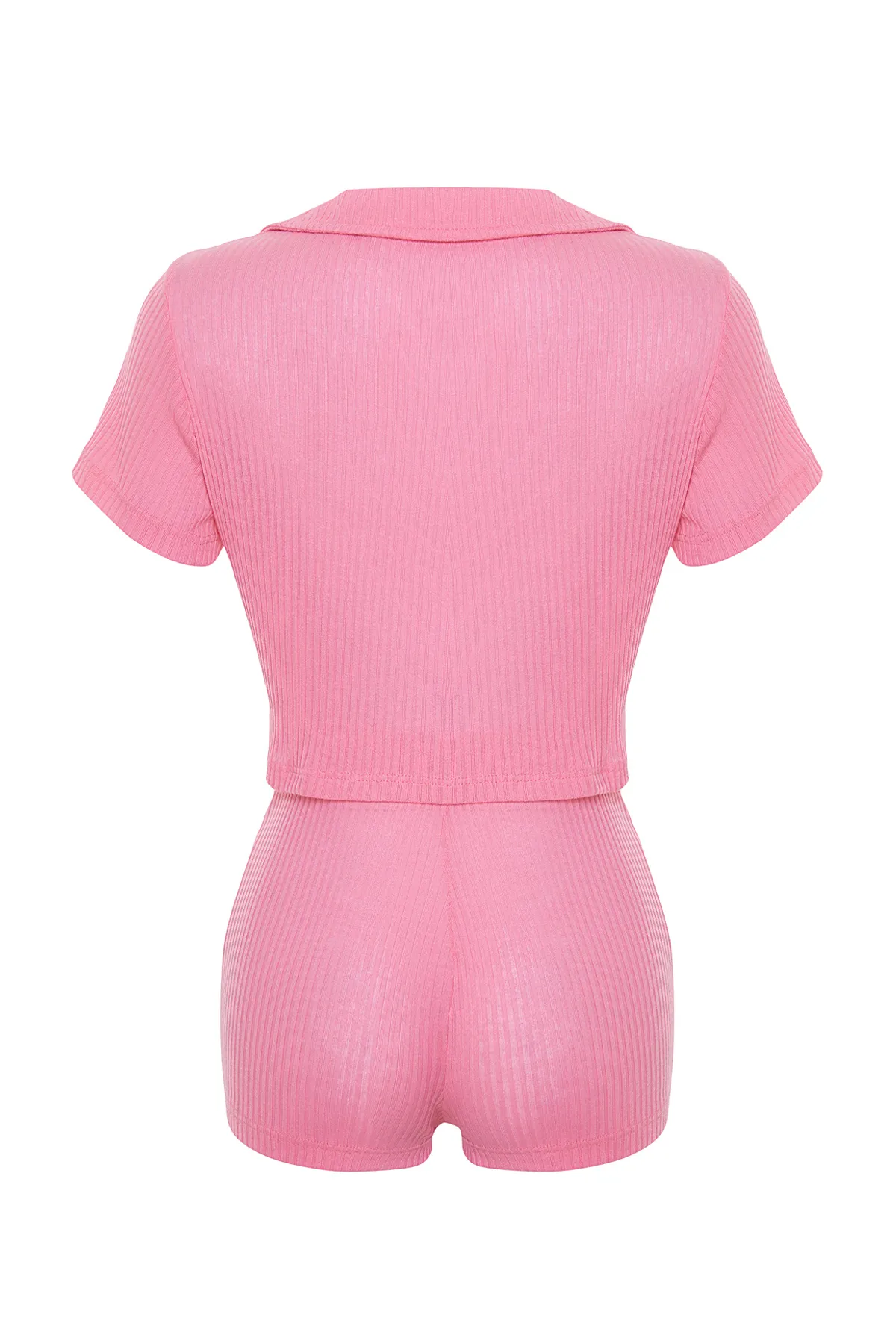 Trendyol Collection  Rosafarbenes Cord-Pyjama-Set mit kurzen T-Shirts und Shorts THMSS22PT0308