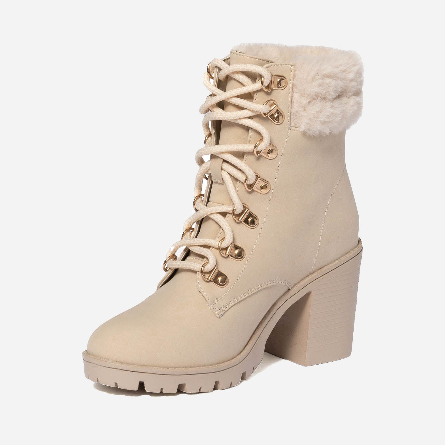 Bottine à talon TEXTO beige esprit montagne