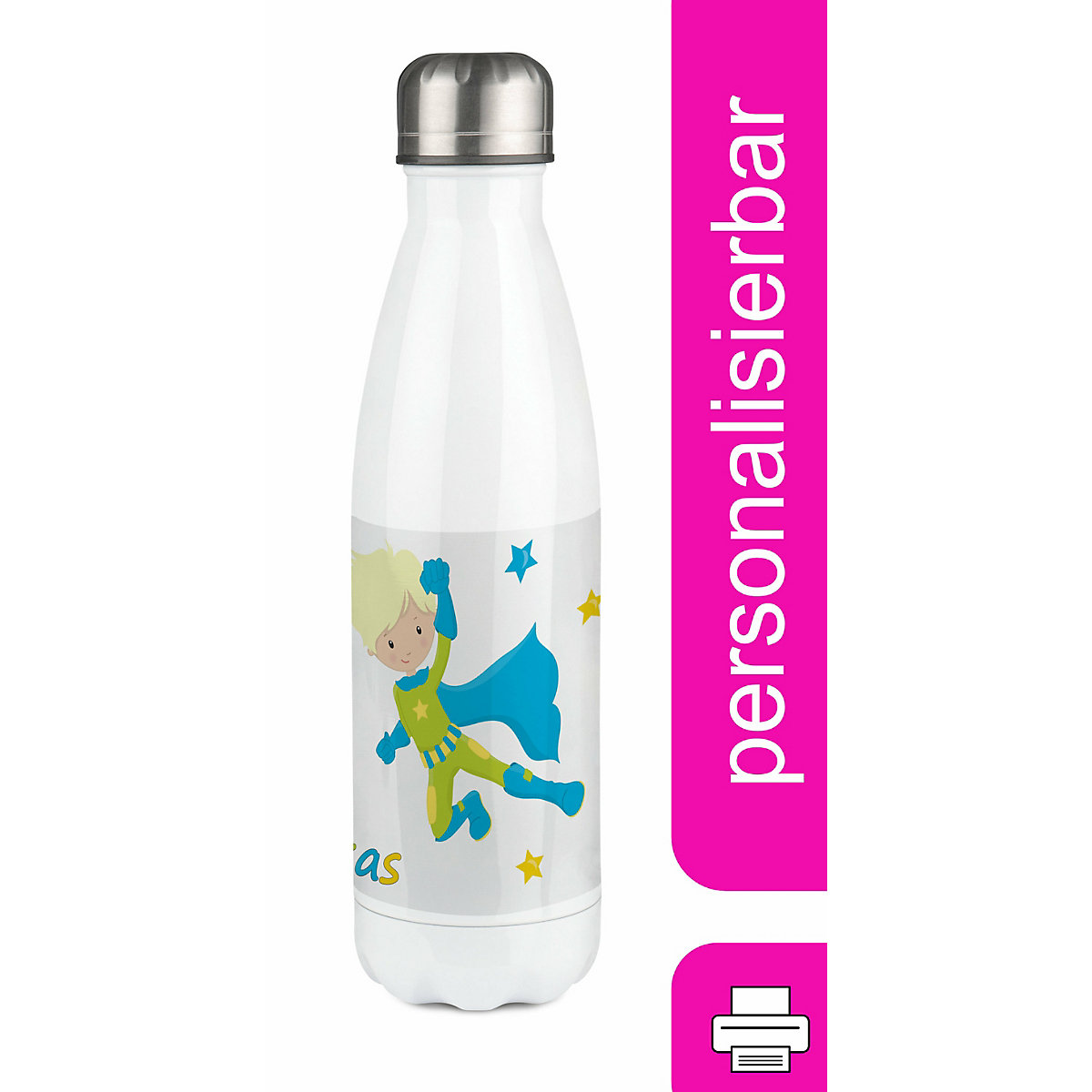 Edelstahl Kinder Thermoflasche / Trinkflasche bunt Superheld Spülmaschinenfest, Auslaufsicher, Bruchfest, Doppelwandig, Für Heißgetränke geeignet, Mit Deckel, Isoliert