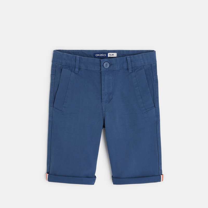 Bermuda slim en toile unie bleu garçon