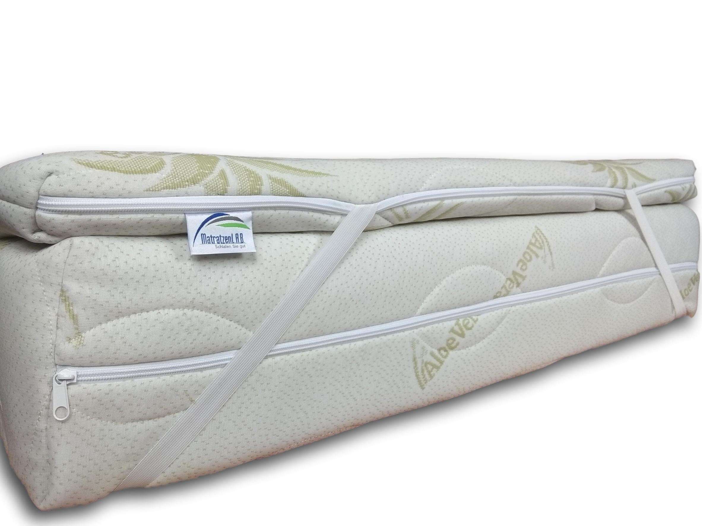Topper Matratzenauflage aus Viscoschaum, MatratzenL.A.B®, 10 cm hoch, Viscoschaum, Härtegrad H2 mittel, Aloe Vera Bezug, 4 Eckgummies