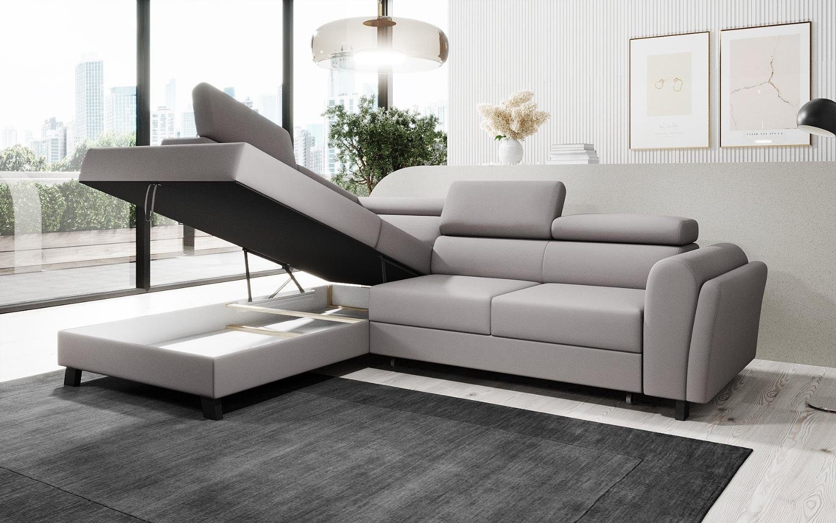 Luxusbetten24 Ecksofa Kira, mit Schlaffunktion & Stauraum