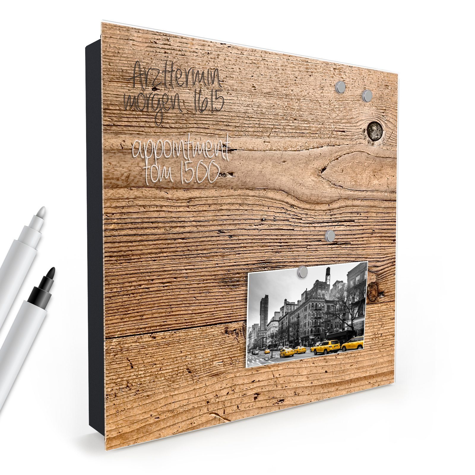 Primedeco Schlüsselkasten Magnetpinnwand mit Glasfront Holz Panel (1 St)