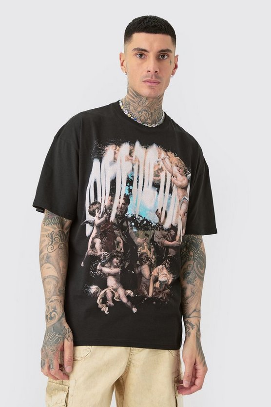Tall schwarzes Oversize T-Shirt mit Official Renaissance Print