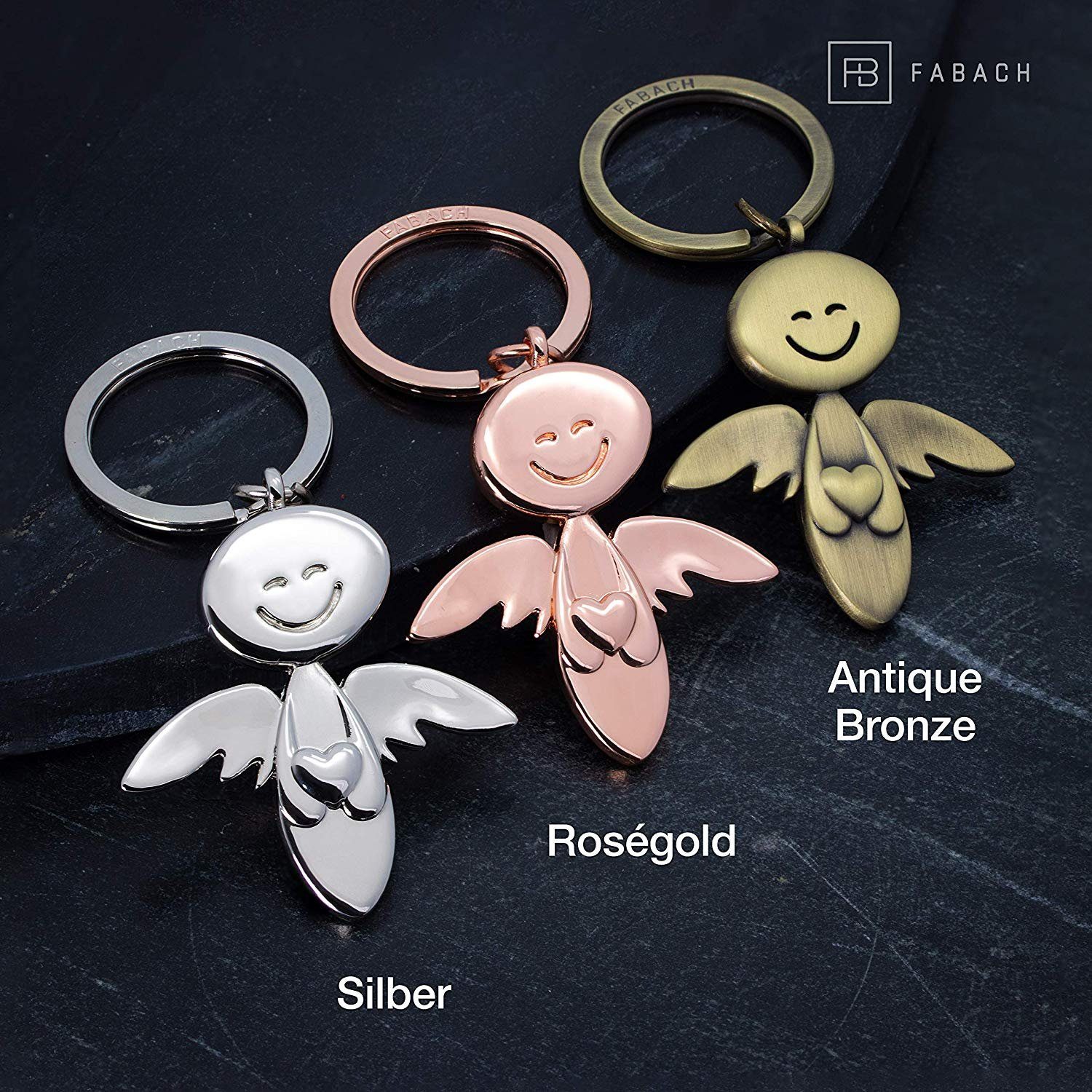 FABACH Schlüsselanhänger Schutzengel Smile mit Herz - Engel aus Metall - Geschenk Glücksbringer
