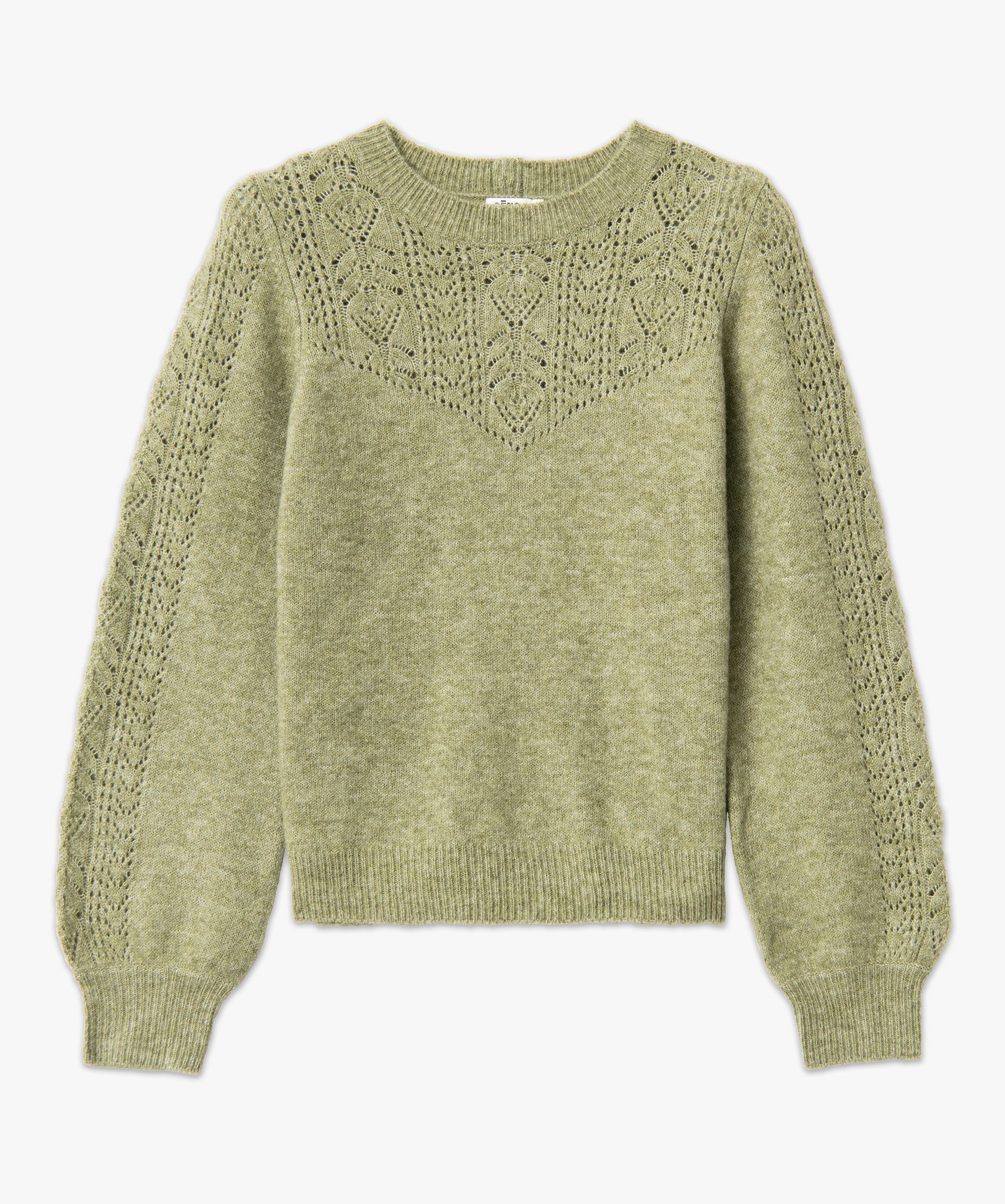 Pull en maille ajourée avec boutons décoratifs femme vert | GEMO