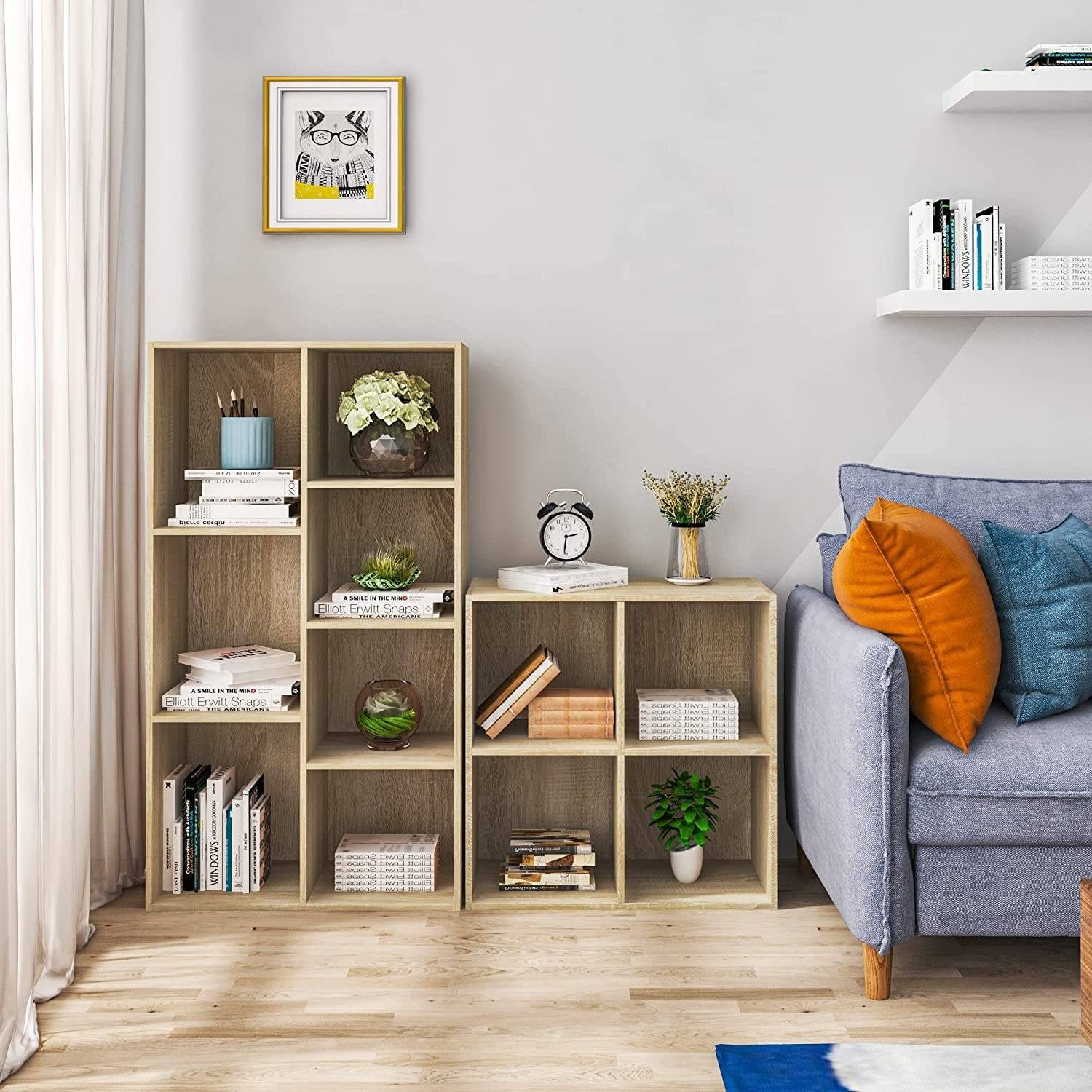 Woltu Bücherregal, 1-tlg., Würfelregal 4 Fächer aus MDF 60x30x60cm Eiche