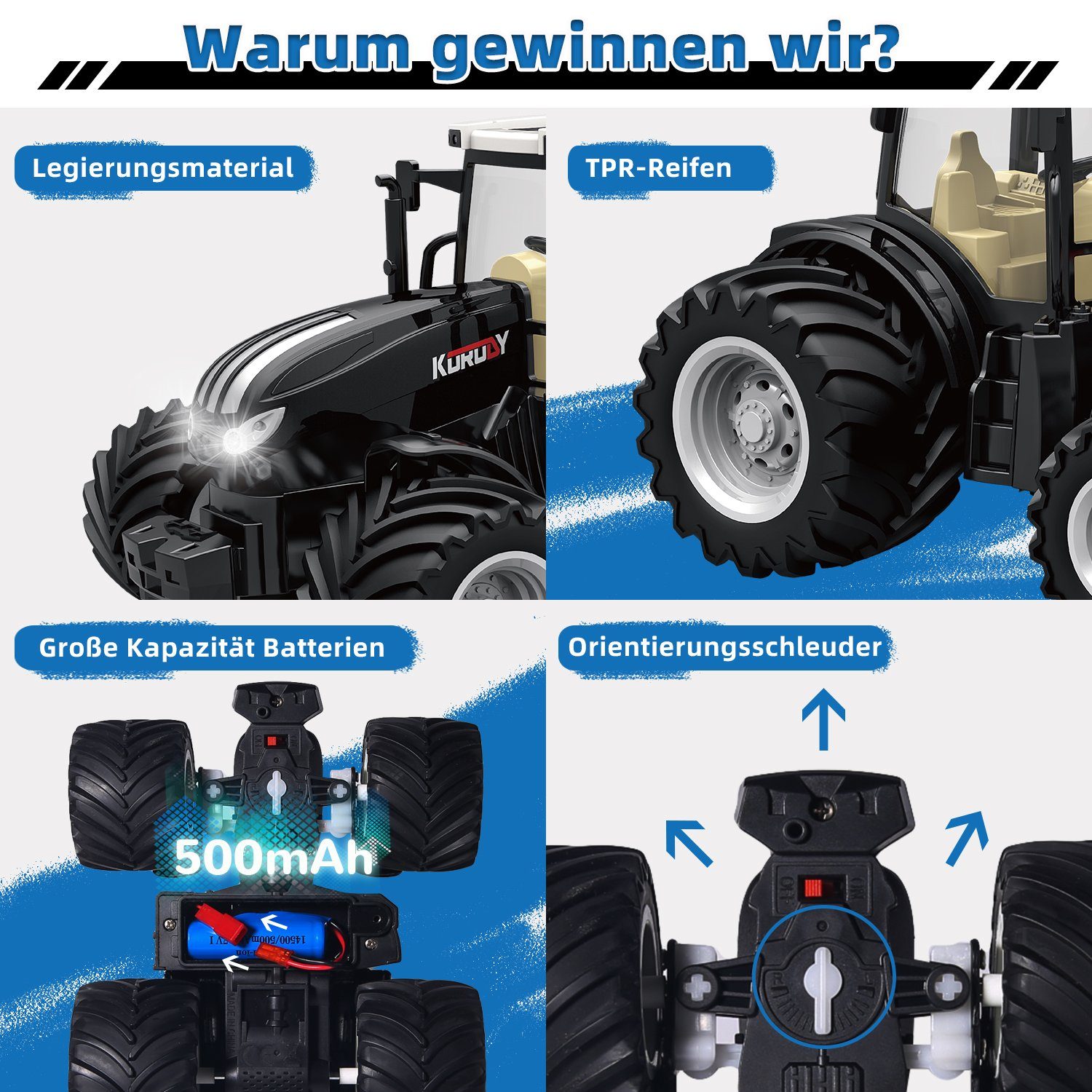Esun RC-Traktor Ferngesteuerter Traktor Ferngesteuert, Traktor Spielzeug ab 2345Jahre (Komplettset), Spielzeug Traktor,WeihnachtsGeschenke für Kinder