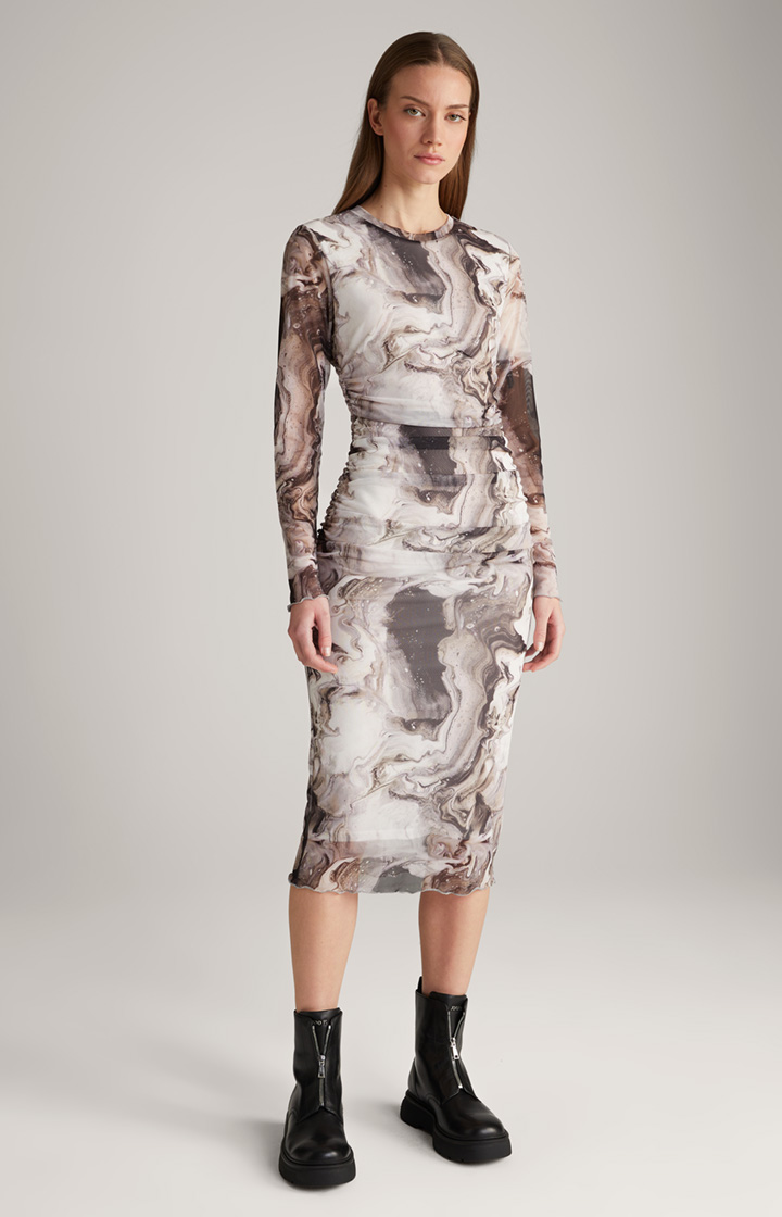 Mesh-Kleid in Offwhite/Schwarz