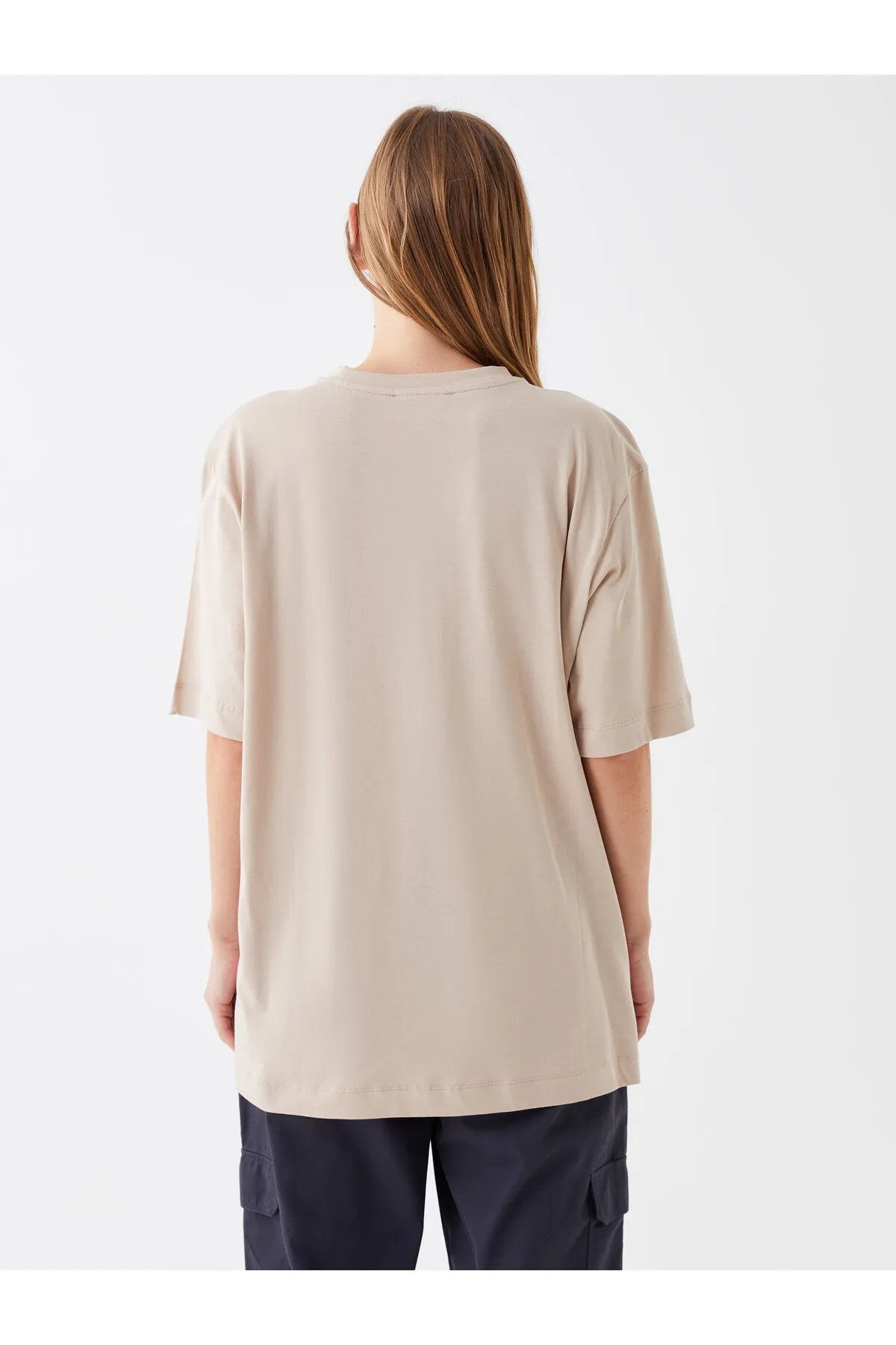 LC Waikiki  Bedruckte, kurzärmlige Oversize-Damentunika mit Rundhalsausschnitt