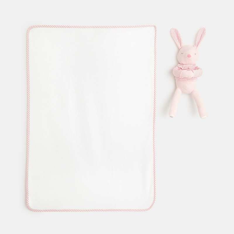 Doudou lapin et plaid rose naissance
