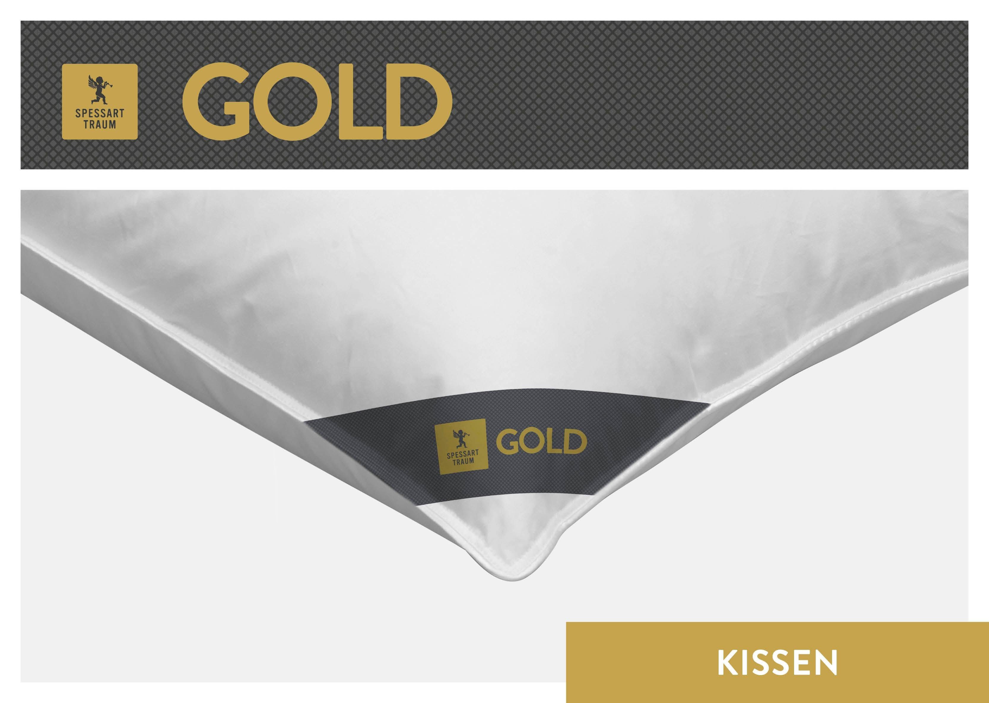 3-Kammer-Kopfkissen Gold, SPESSARTTRAUM, Füllung: Außen: 90% Gänsedaunen, 10% Gänsefedern Innen: 100% Gänsefedern, Bezug: 100% Baumwolle, hergestellt in Deutschland, allergikerfreundlich