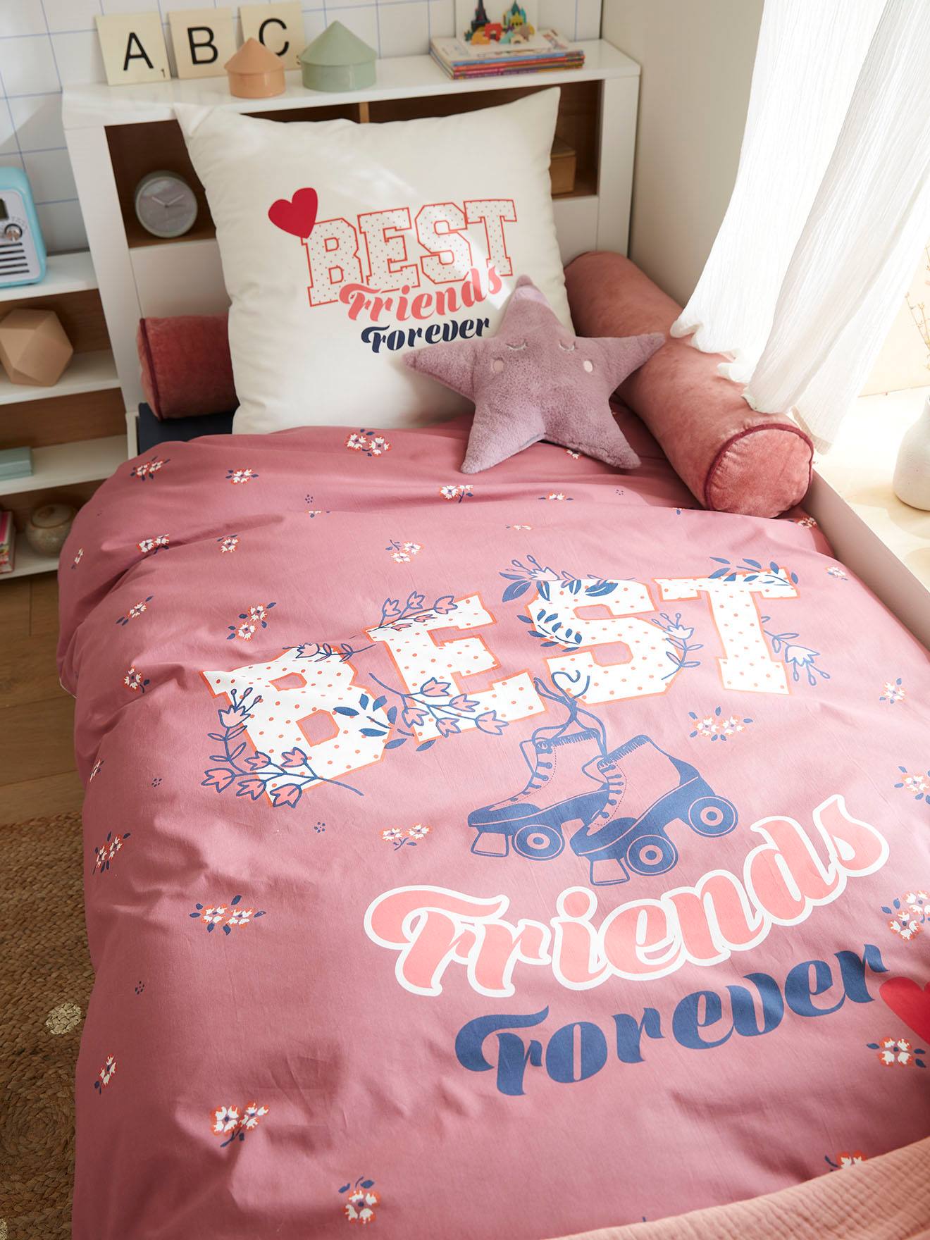 Parure housse de couette + taie d'oreiller enfant BFF écru