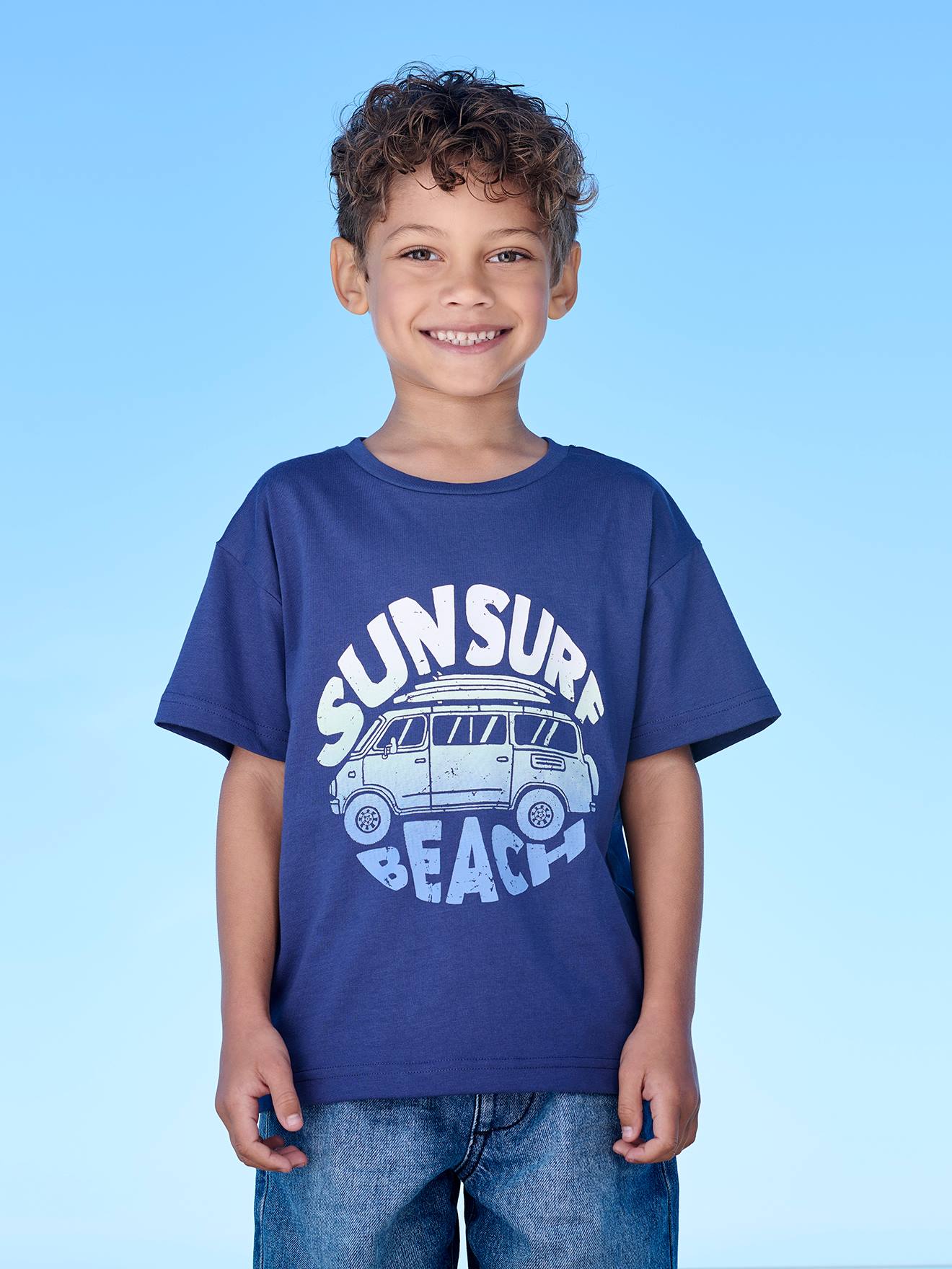 Vertbaudet Jungen T-Shirt mit Urlaubsmotiv - mandarine