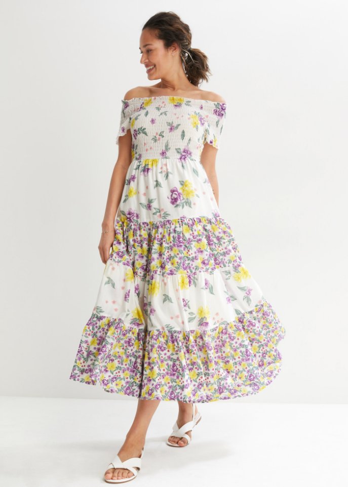 Kleid mit Smock- Ausschnitt