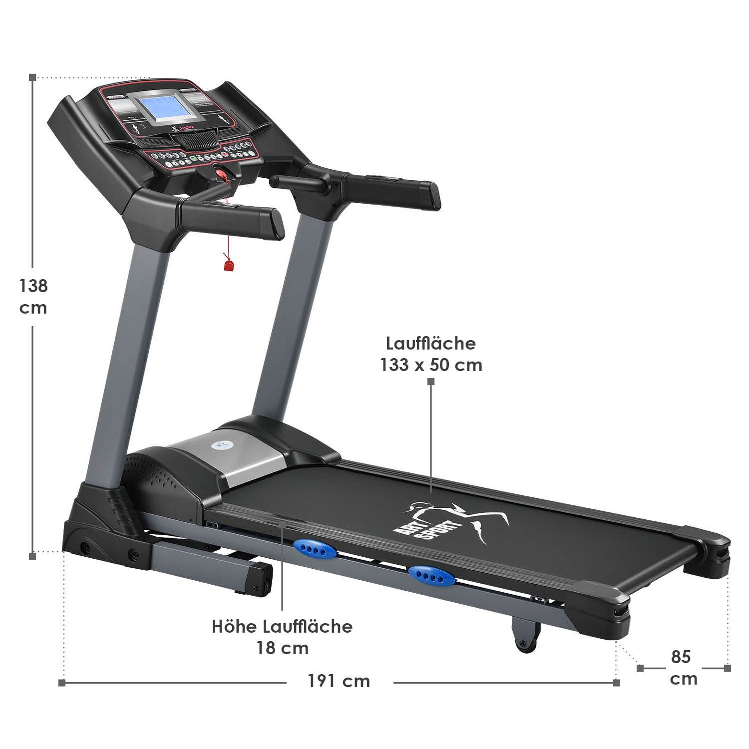 ArtSport Laufband Speedrunner 6000, moderner LCD Bildschirm, 99 Trainingsprogramme, mit Pulssensoren