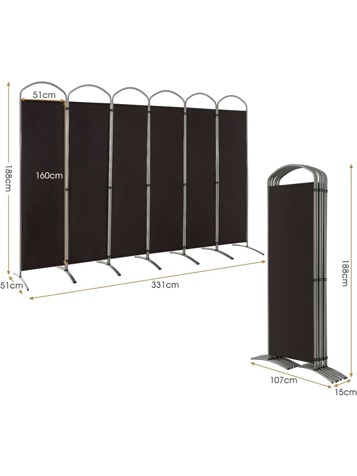 COSTWAY Raumteiler 6 tlg. 188cm in Braun günstig kaufen onesize