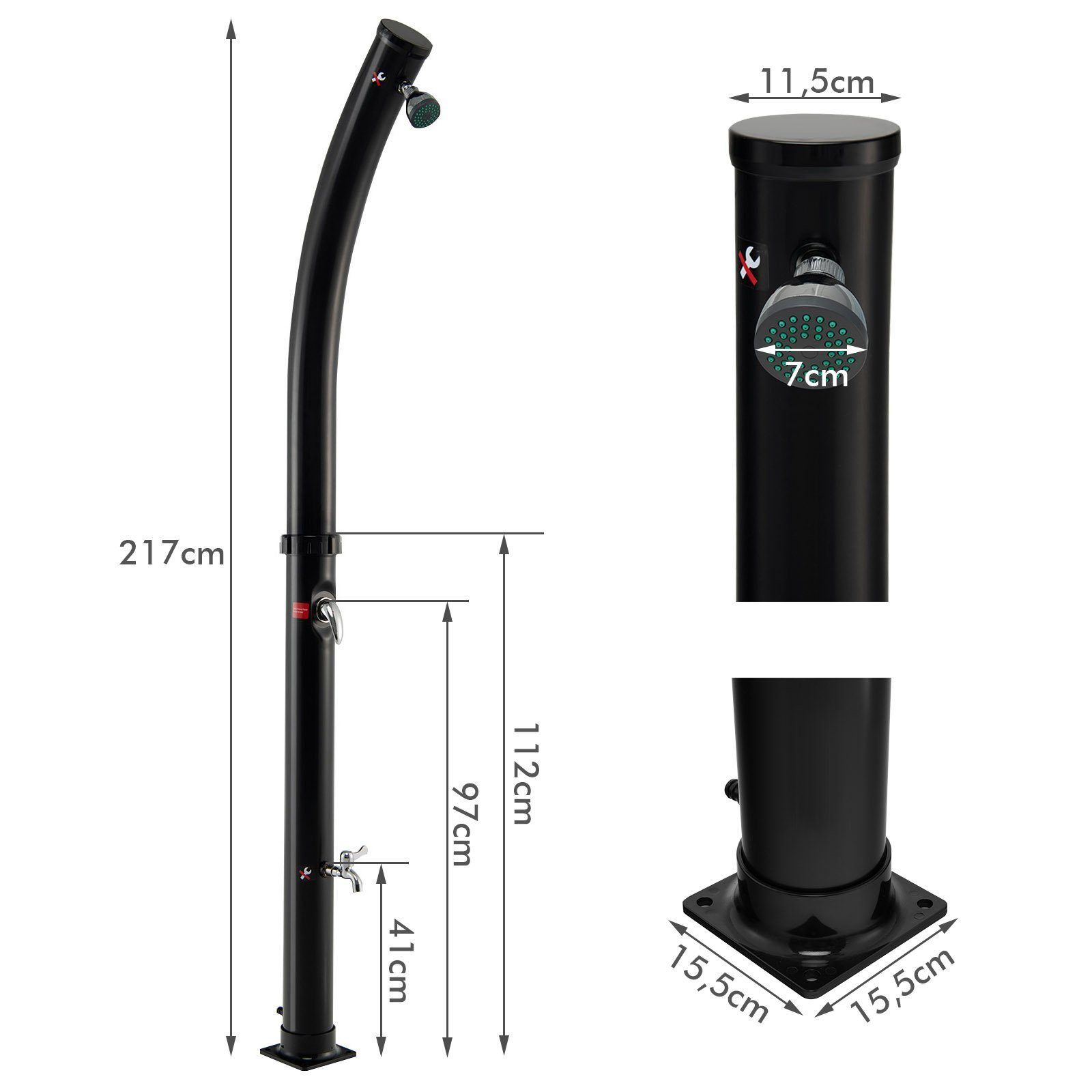 KOMFOTTEU Solardusche 217cm 20L solarbeheizte Dusche, mit schwenkbarem Duschkopf & Fußdusche