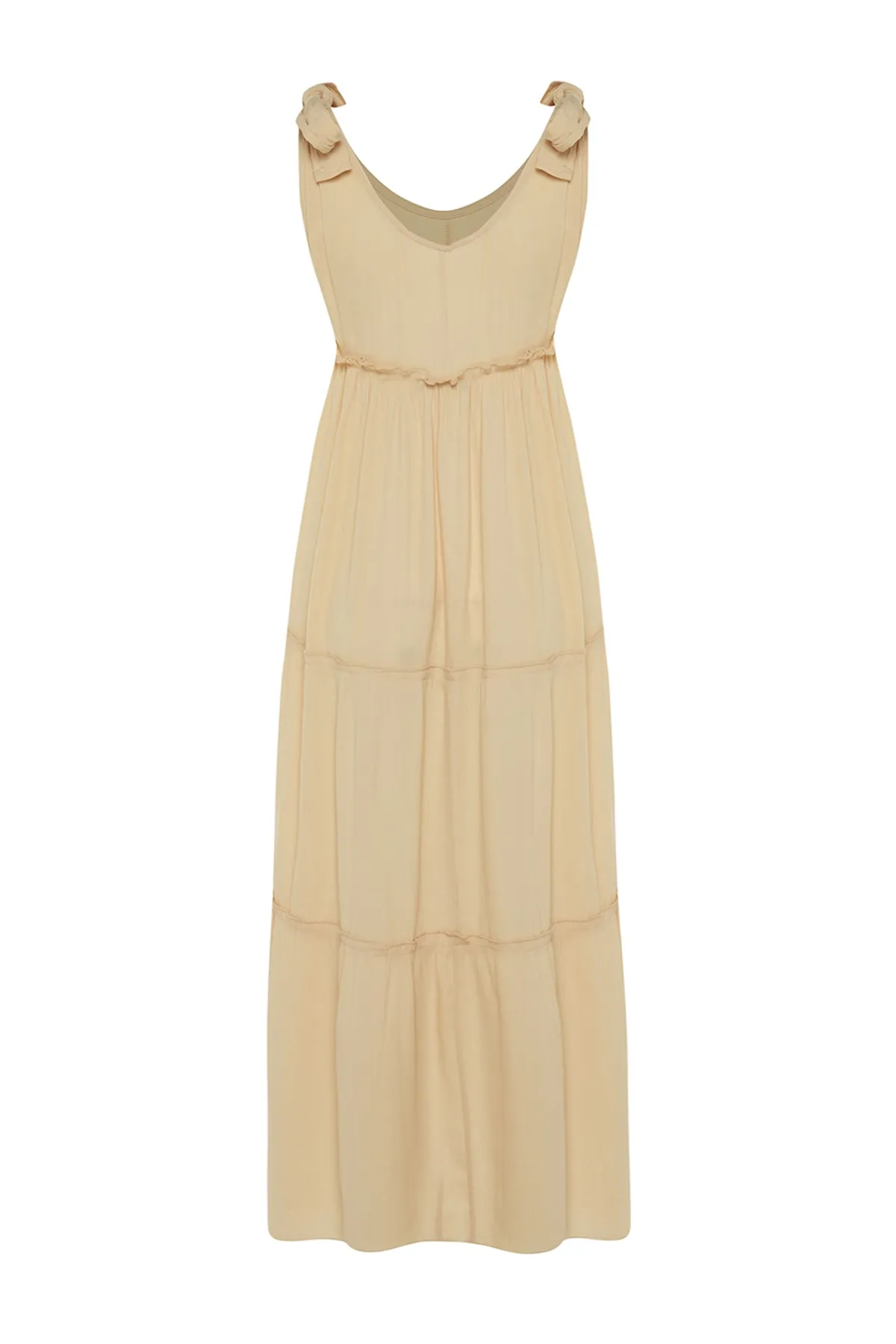 Trendyol Collection  Beiges Maxi-Strandkleid mit gewebten Rüschen TBESS21EL2757