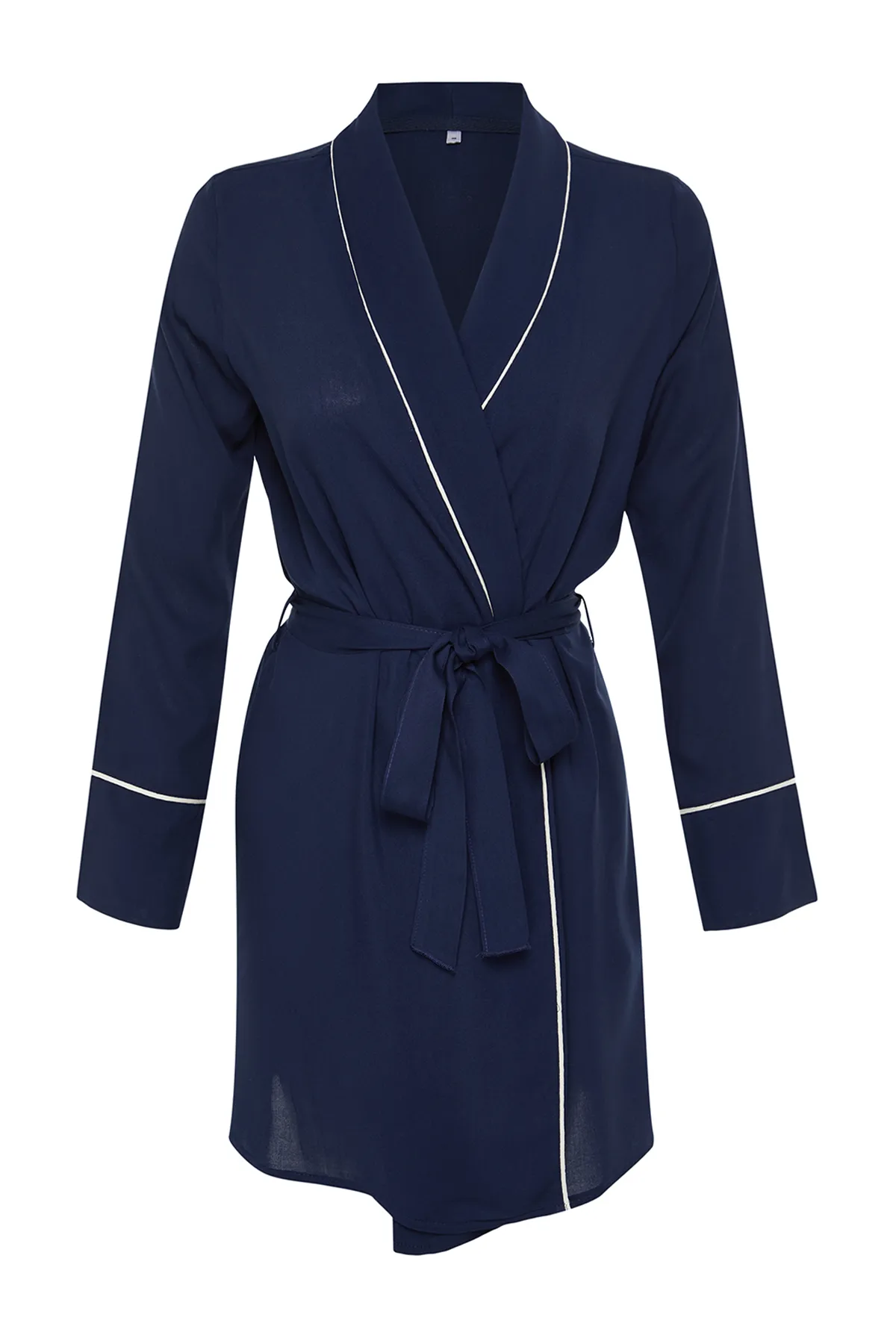 Trendyol Collection  Marineblauer Morgenmantel aus Viskosegewebe mit Gürtel und Paspelierung THMSS24SB00005