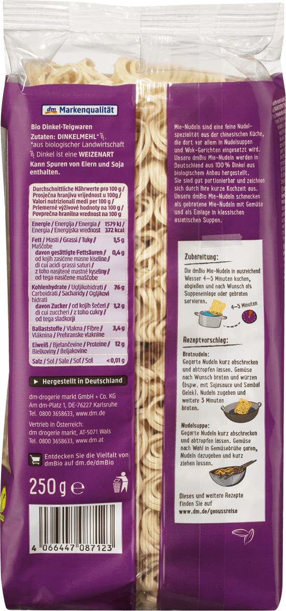 Nudeln, Mie-Nudeln aus Dinkel, 250 g