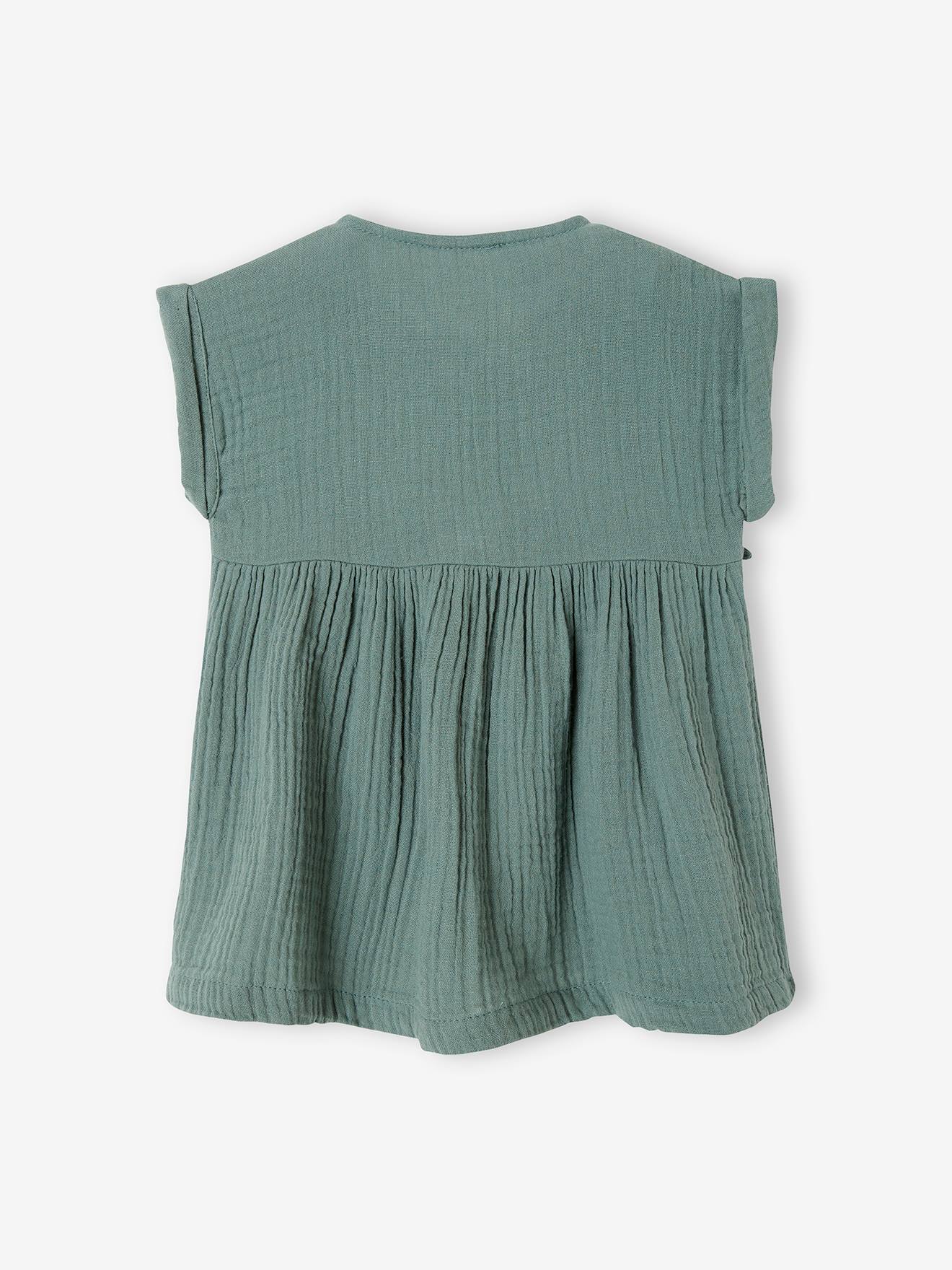 Vertbaudet Mädchen Baby Kleid, Musselin - grün