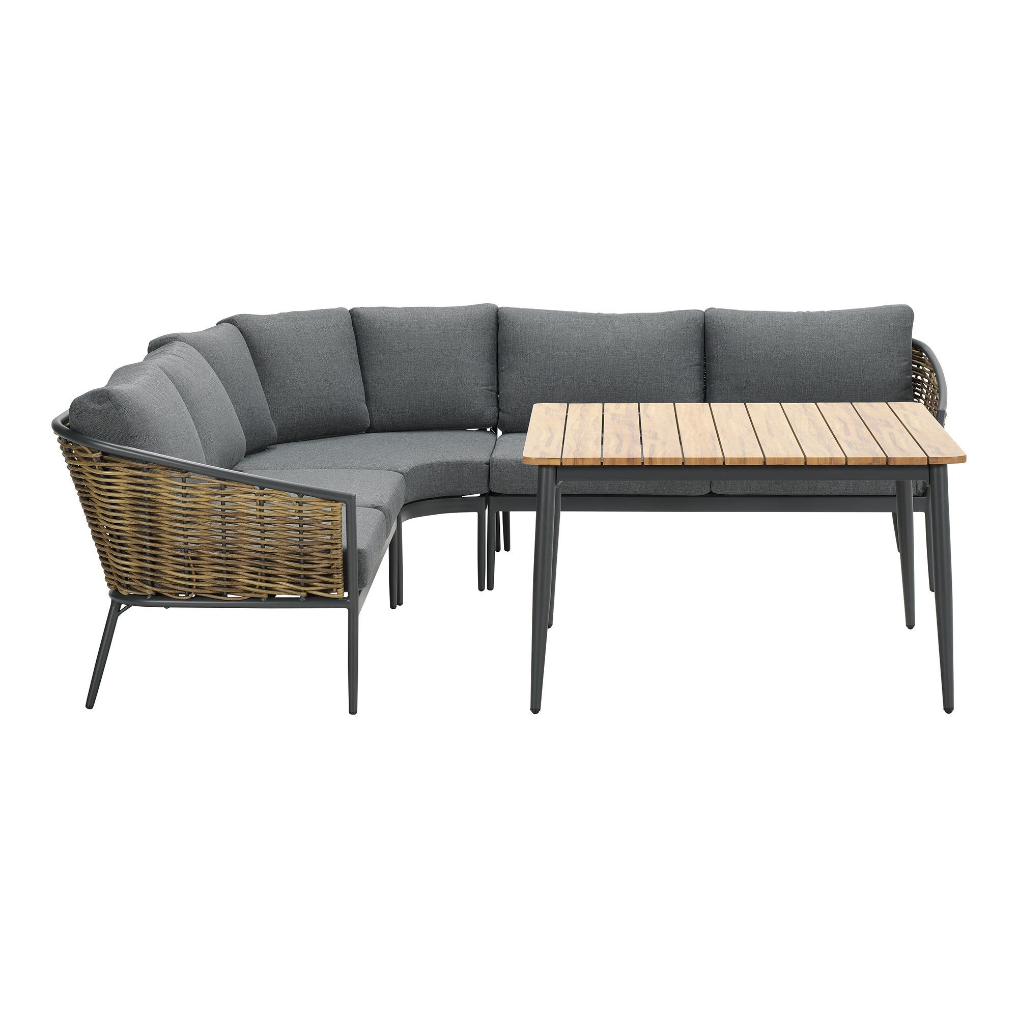 GMD Living Eckbankgruppe BALI, (Gartensitzgruppe / Gartenessgruppe, 4-tlg., bestehend aus 3 Bankteilen und einem Tisch), stilvolles Set in auffälligem Material-Mix
